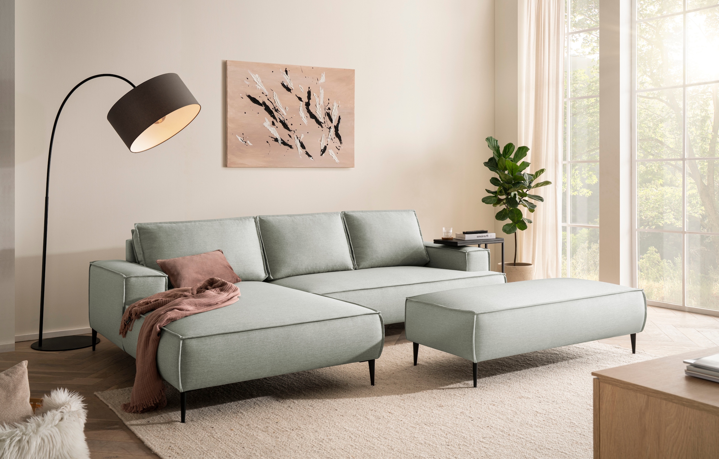 andas Sitzgruppe »TVINNU, Polsterecke L-Form, Schlaffunktion, mit Hocker«, (Set, 2 tlg.), stellbar zum Schlafsofa (Krokodilverbinder)