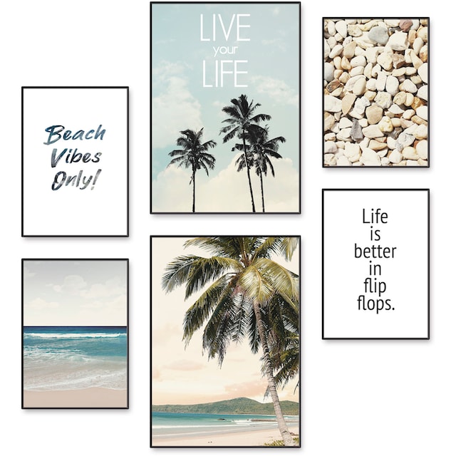 Artland Poster »Strandleben unter Palmen«, Strand, (6 St.), Poster,  Wandbild, Bild, Wandposter auf Raten kaufen