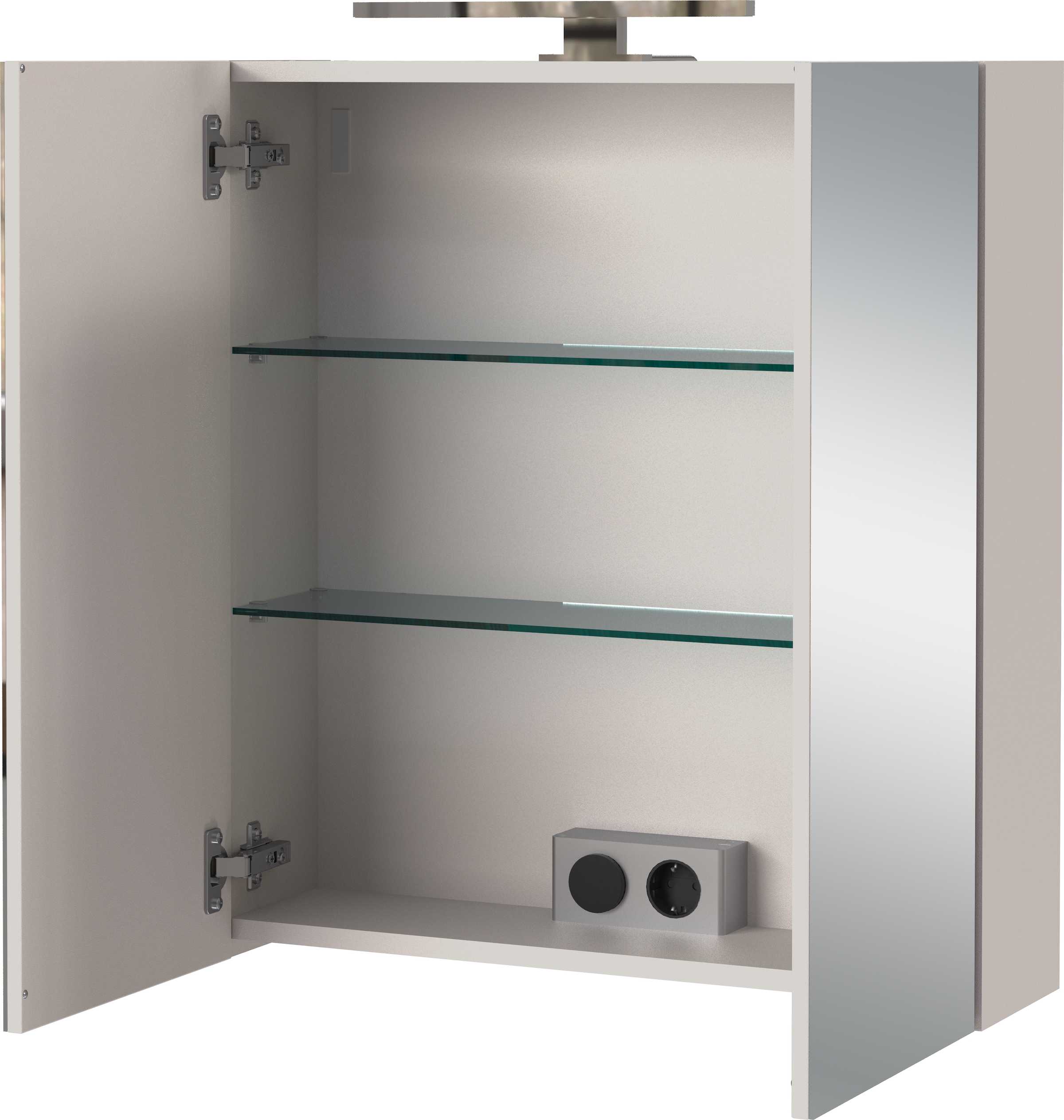 GERMANIA Spiegelschrank »GW-Arcena«, (1 St.), inkl. LED-Beleuchtung & Steckdosenbox, Glaseinlegeböden, Breite 60 cm