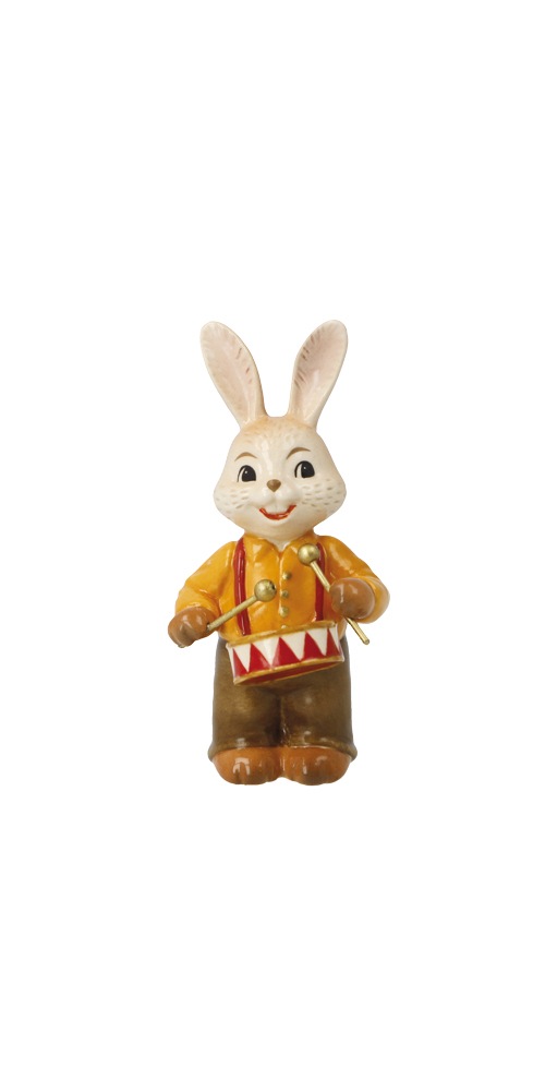 Osterhase GOEBEL "herziger Trommler", bunt, B:4,5cm H:8cm T:4cm