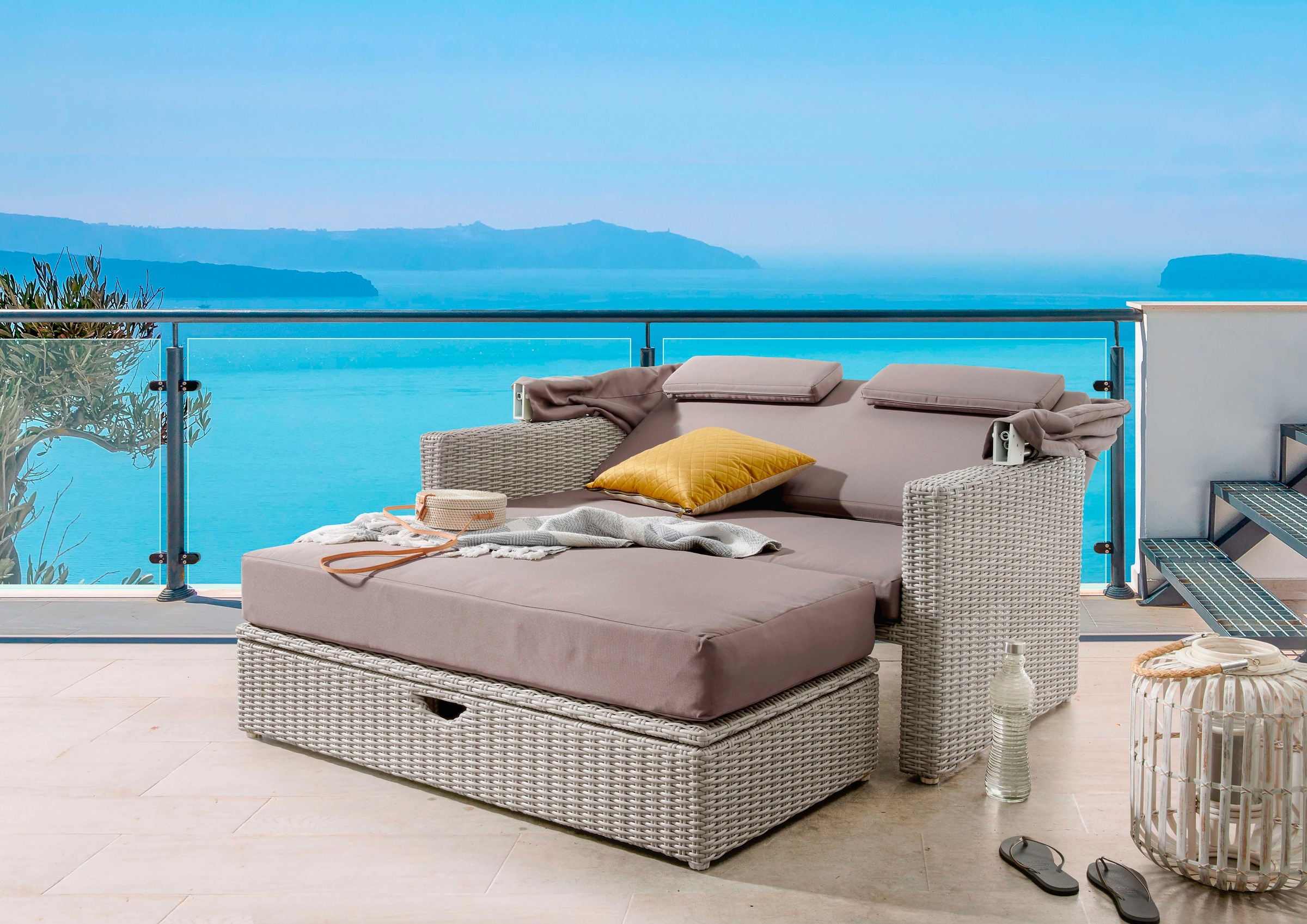 Destiny Gartenlounge-Set »FLORENZ«, (1x Sofa mit Dach, 1x Bank, inkl. Auflagen), Aluminium, Polyrattan