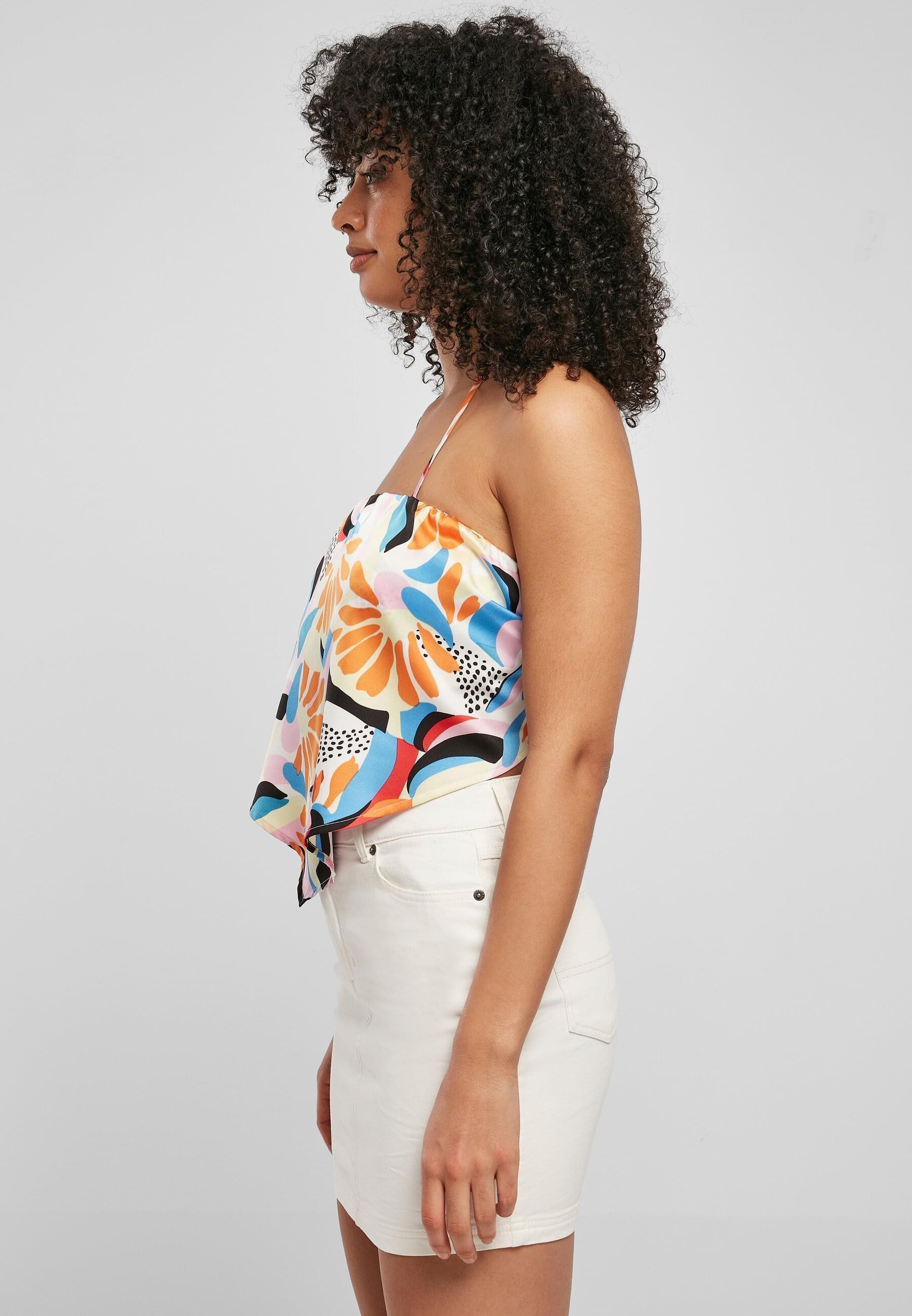 URBAN CLASSICS T-Shirt »Urban Classics Damen Ladies Cropped AOP Satin Triangle Top« 1 Stk.