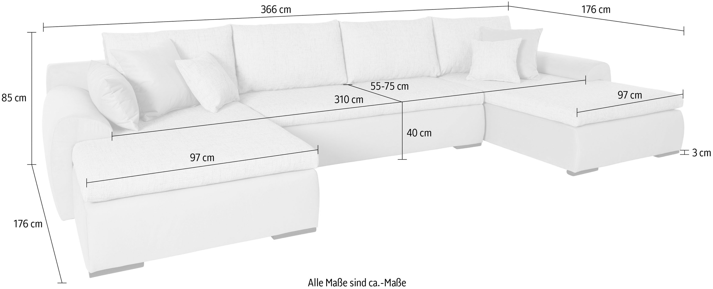 Home affaire Wohnlandschaft »Win U-Form«, wahlweise mit Bettfunktion und Bettkasten