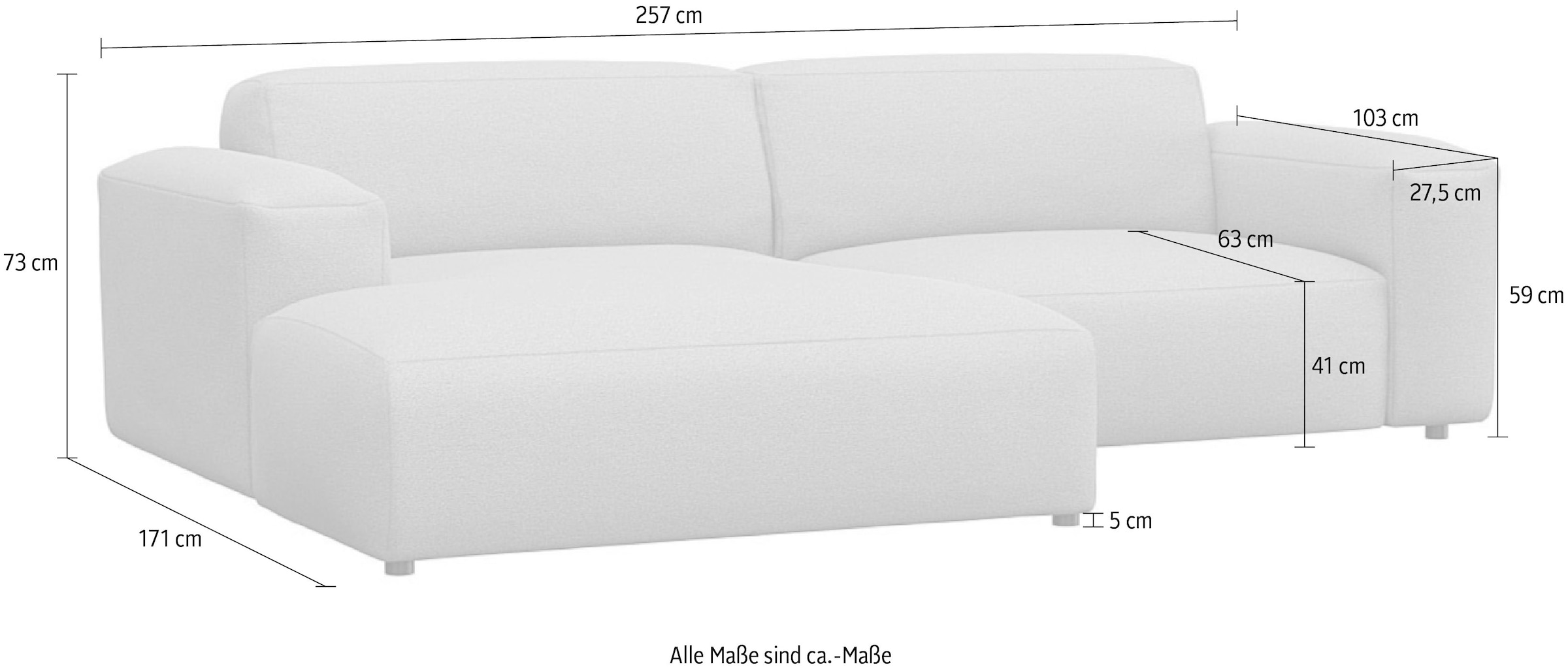 FLEXLUX Ecksofa »Lucera Chaislongue rechts oder links, L-Form, bequem«, modern & anschmiegsam, Kaltschaum, Stahl-Wellenunterfederung