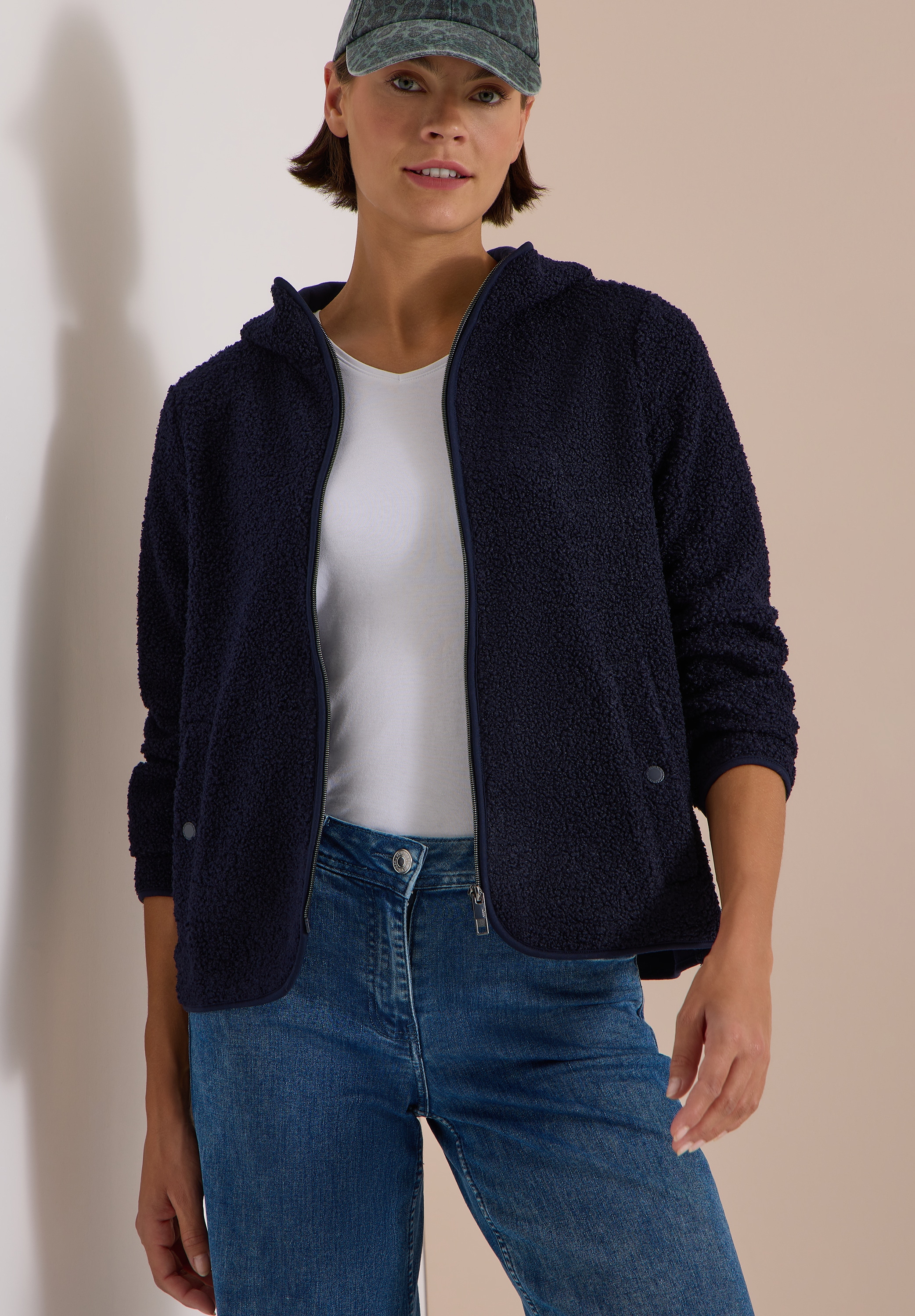 Cecil Kapuzenplüschjacke mit Kapuze unifarben, mit Kapuze