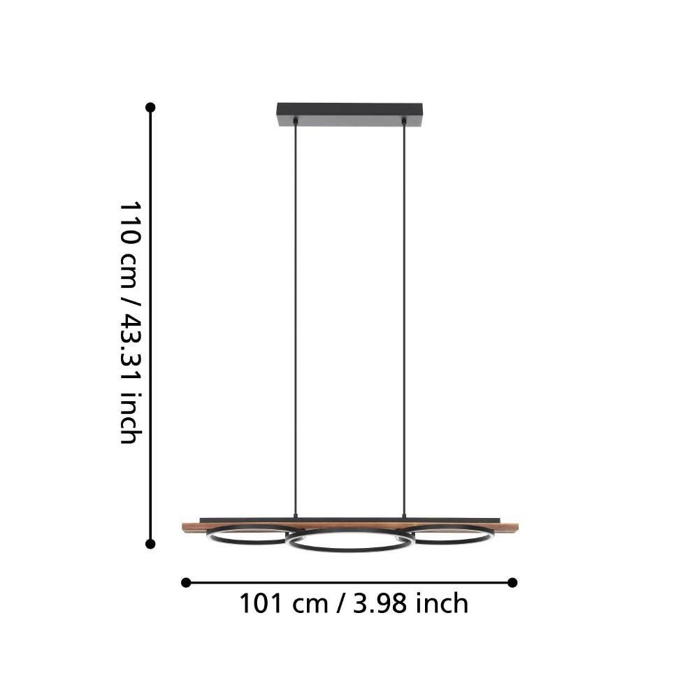 EGLO Hängeleuchte »BOYAL« in schwarz und rustikal aus Stahl, Holz, inkl. LED fest integriert - 2 x 12,5 Watt und 1 x 15,5 Watt, warmweiß