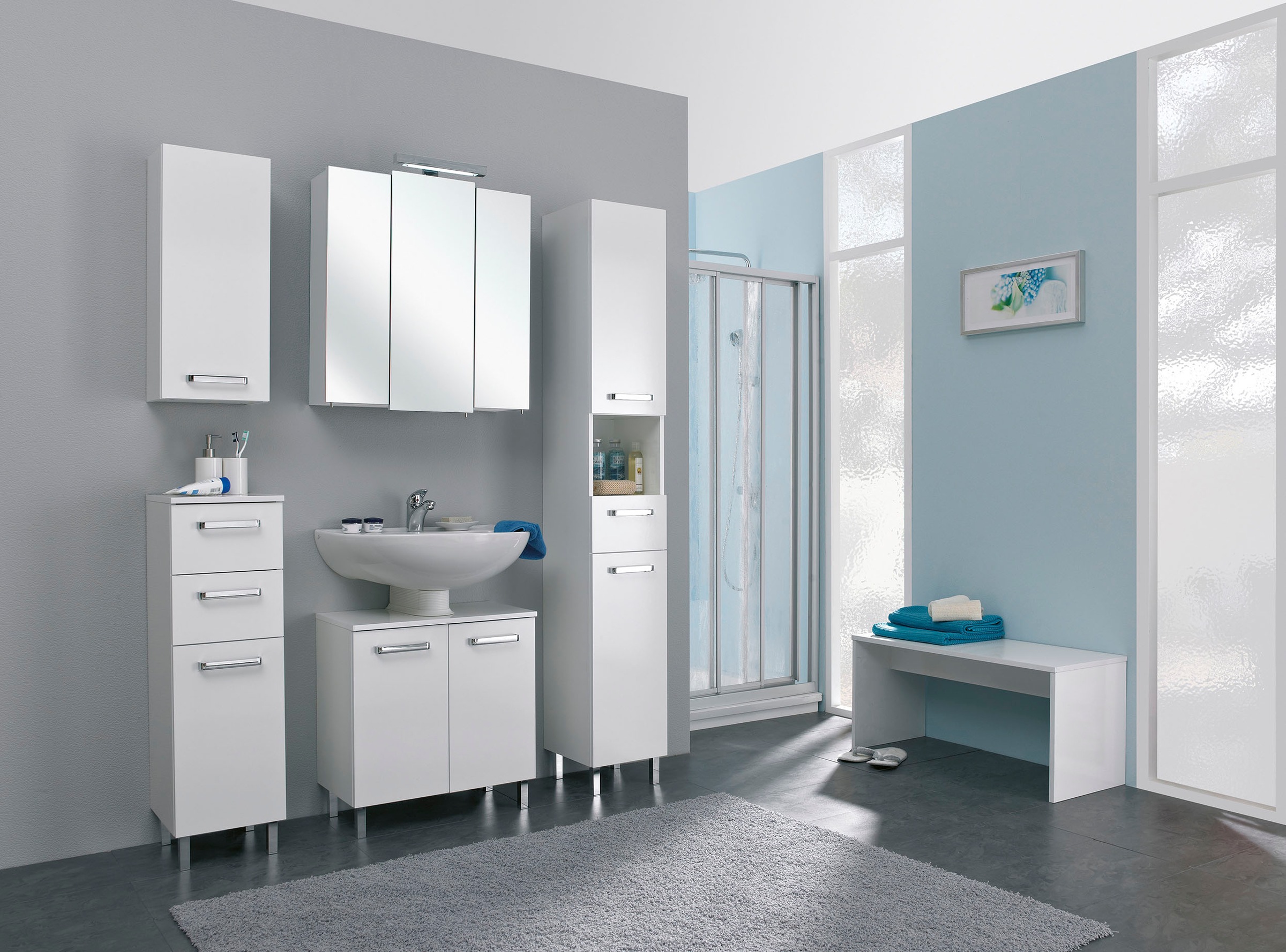 Saphir Badmöbel-Set »Quickset 5-teilig, Waschbeckenunterschrank mit LED-Spi günstig online kaufen