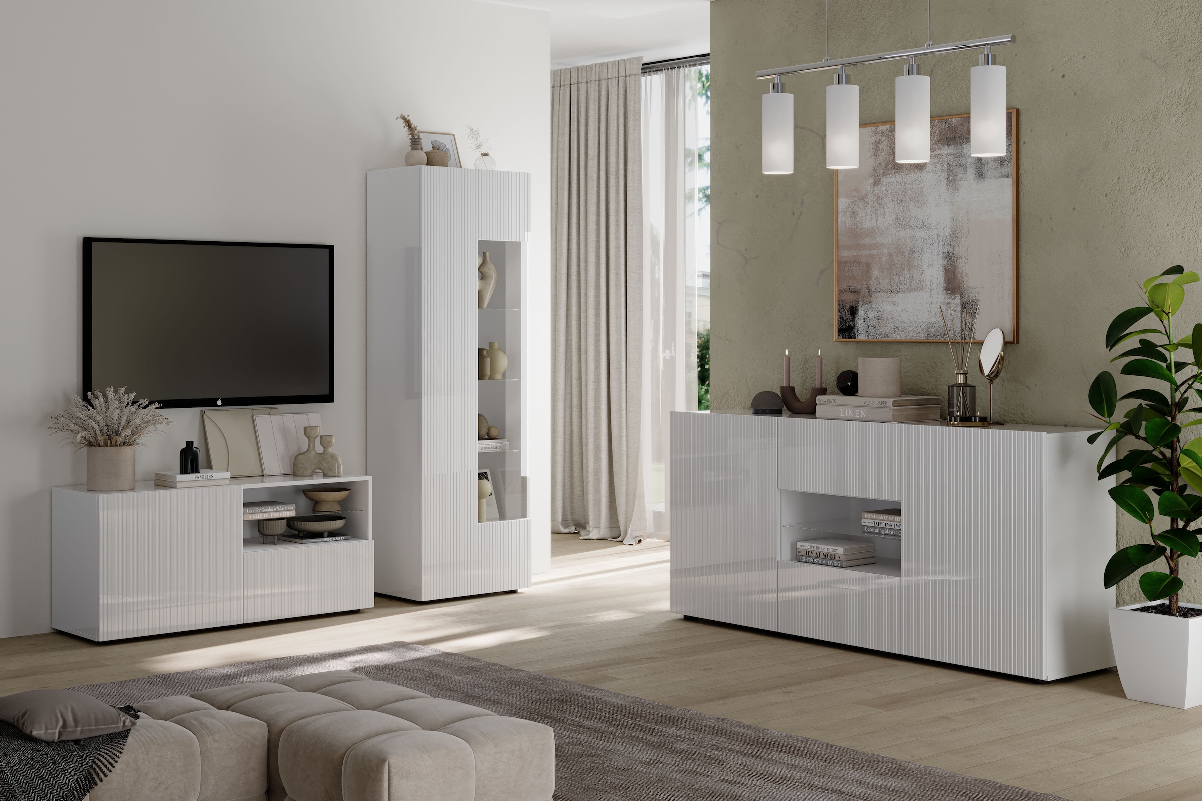 INOSIGN Lowboard »Rio Breite 120 cm, TV-Board 1 Tür u. 1 Schubkasten, TV-Schrank«, geriffelte Front, modern u. elegant, für kleine Räume