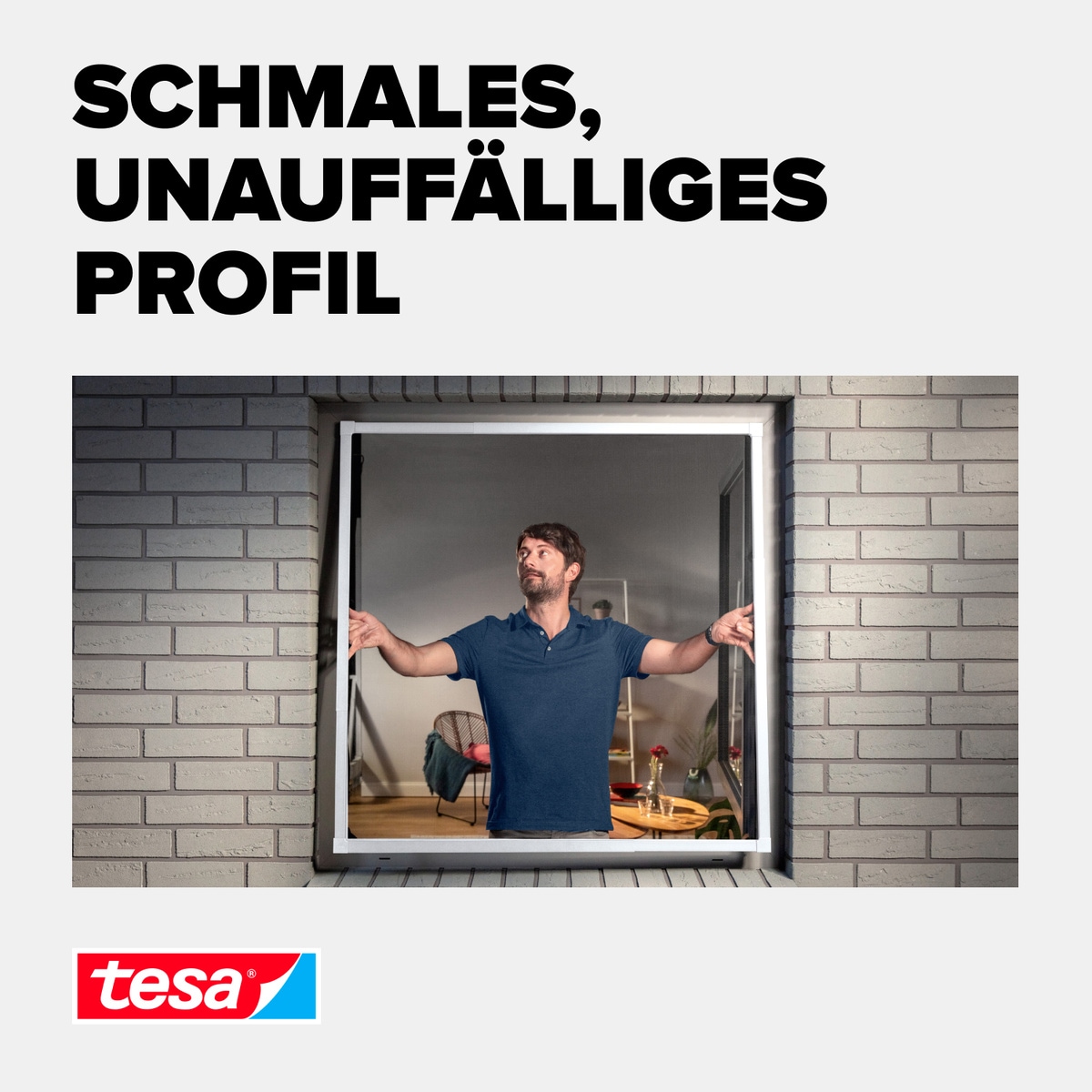 tesa Insektenschutz-Fensterrahmen »Insect Stop Falt Fliegengitter für Fenster - min 0,8 m bis max. 1,4 m« Packung, Teleskop Alu Rahmen, 1 Stk. tlg. Mückenschutz-verstellbarem Rahmen aus Aluminium-ohne bohren