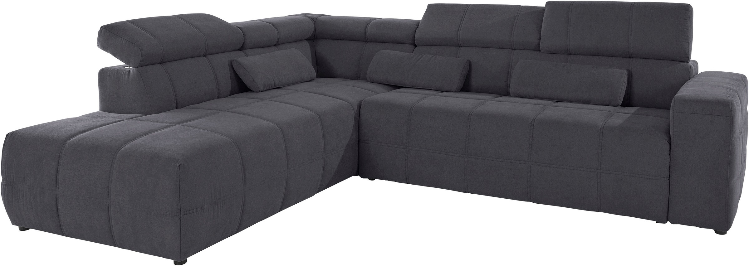 DOMO collection Ecksofa »Brandon L-Form, auch in Leder«, inklusive Kopfteilverstellung, wahlweise mit Sitztiefenverstellung