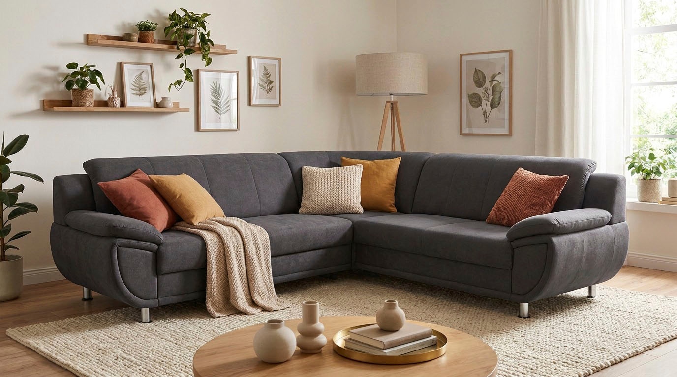 TRENDMANUFAKTUR Ecksofa »Rondo 267 cm, elegant, bequem, Breite, L-Form, Chromfüße« L-Form, wahlw.mit Federkern, Füße chromfarben, Unser Dauertiefpreis