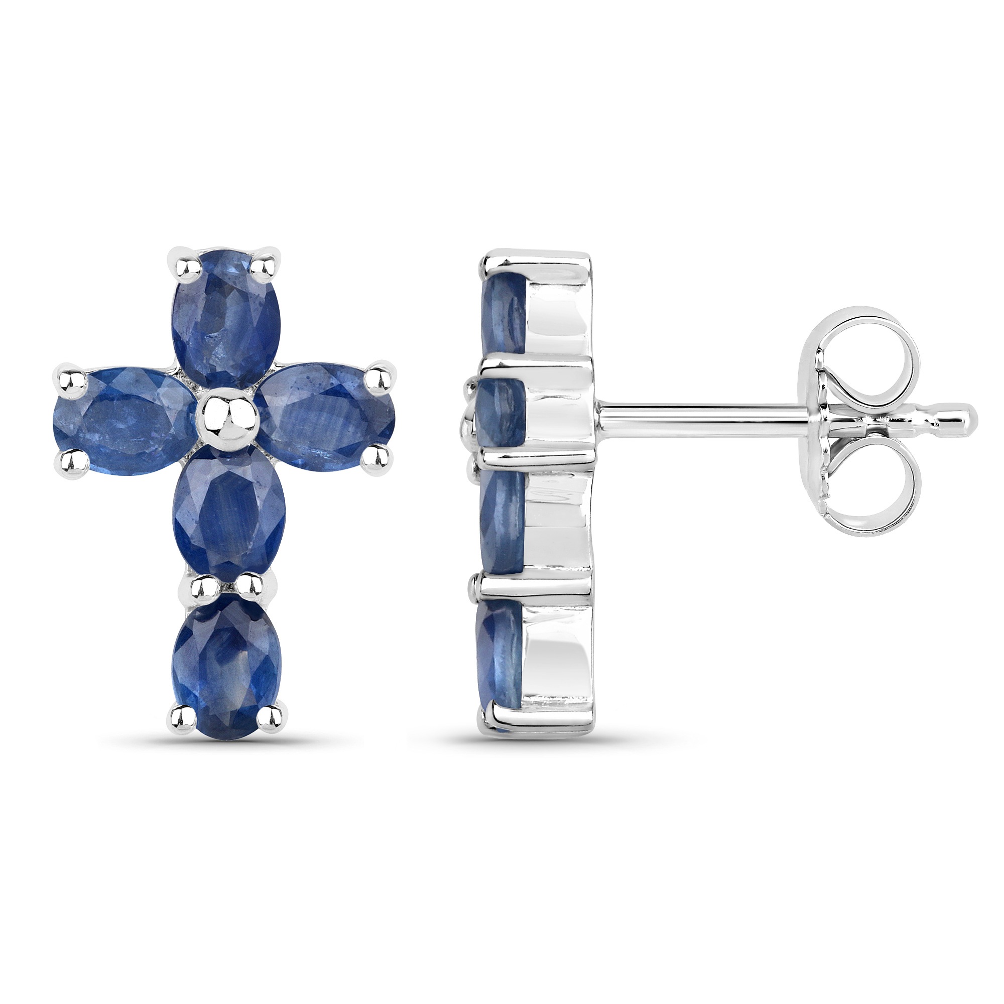 Vira Jewels Paar Ohrstecker »Silber 925 rhodiniert Kreuz-Motiv mit echten Saphir-Steinen«