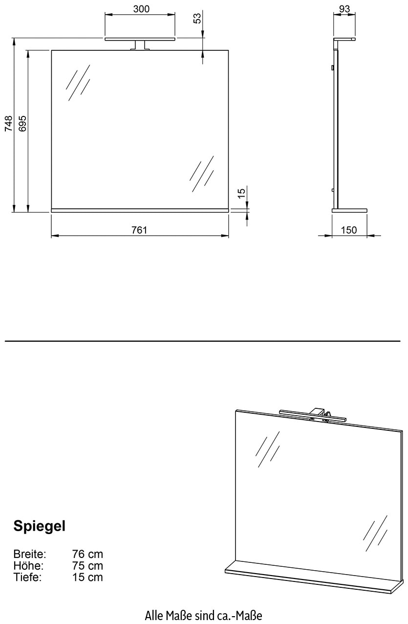 GERMANIA Badmöbel-Set »Torrance«, (4 St.), Unterschrank, Spiegelschrank mit Beleuchtung, Kommode und Hochschrank