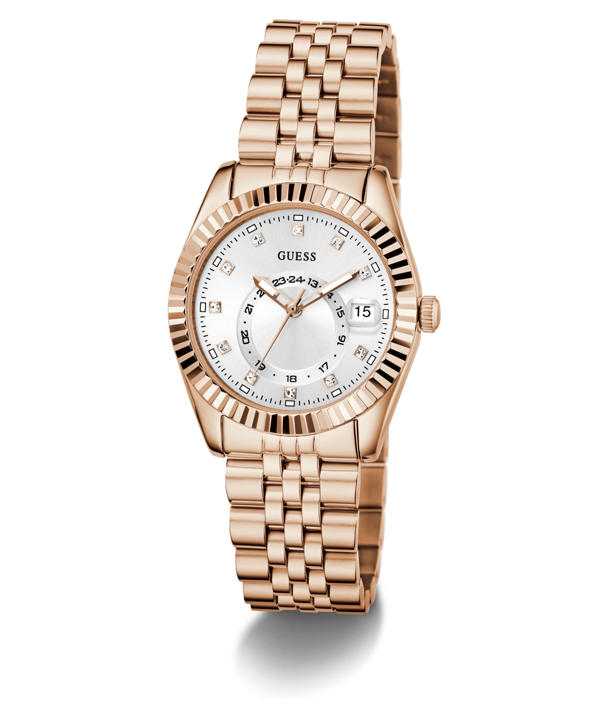 Guess Quarzuhr »JADA«, Armbanduhr, Damenuhr, Edelstahlarmband, Datum