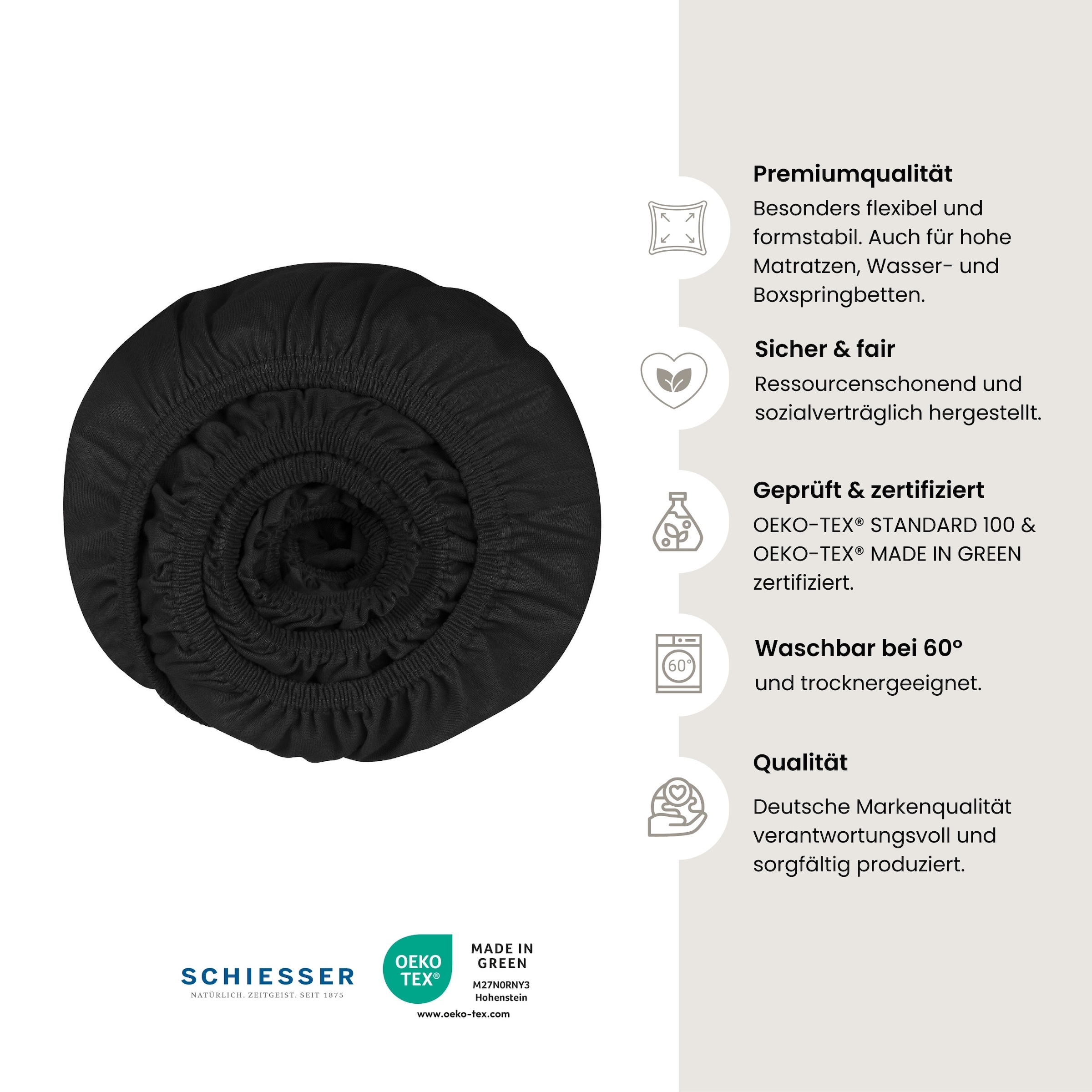 Schiesser Spannbettlaken »Flexi aus 95% Baumwolle und 5% Elastahan in Premium-Qualität«, für hohe Matratzen und Boxspringbetten geeignet, Made in Green