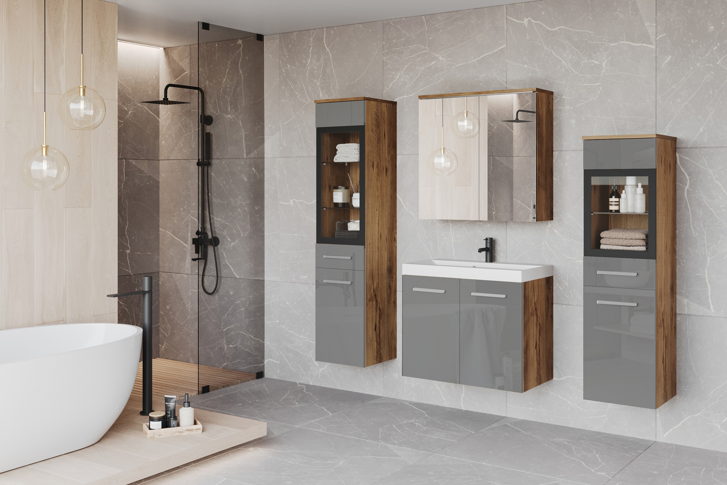 welltime Badmöbel-Set »MADRIT II, Schrank mit Waschbecken, 2 Hänger, Spiege günstig online kaufen