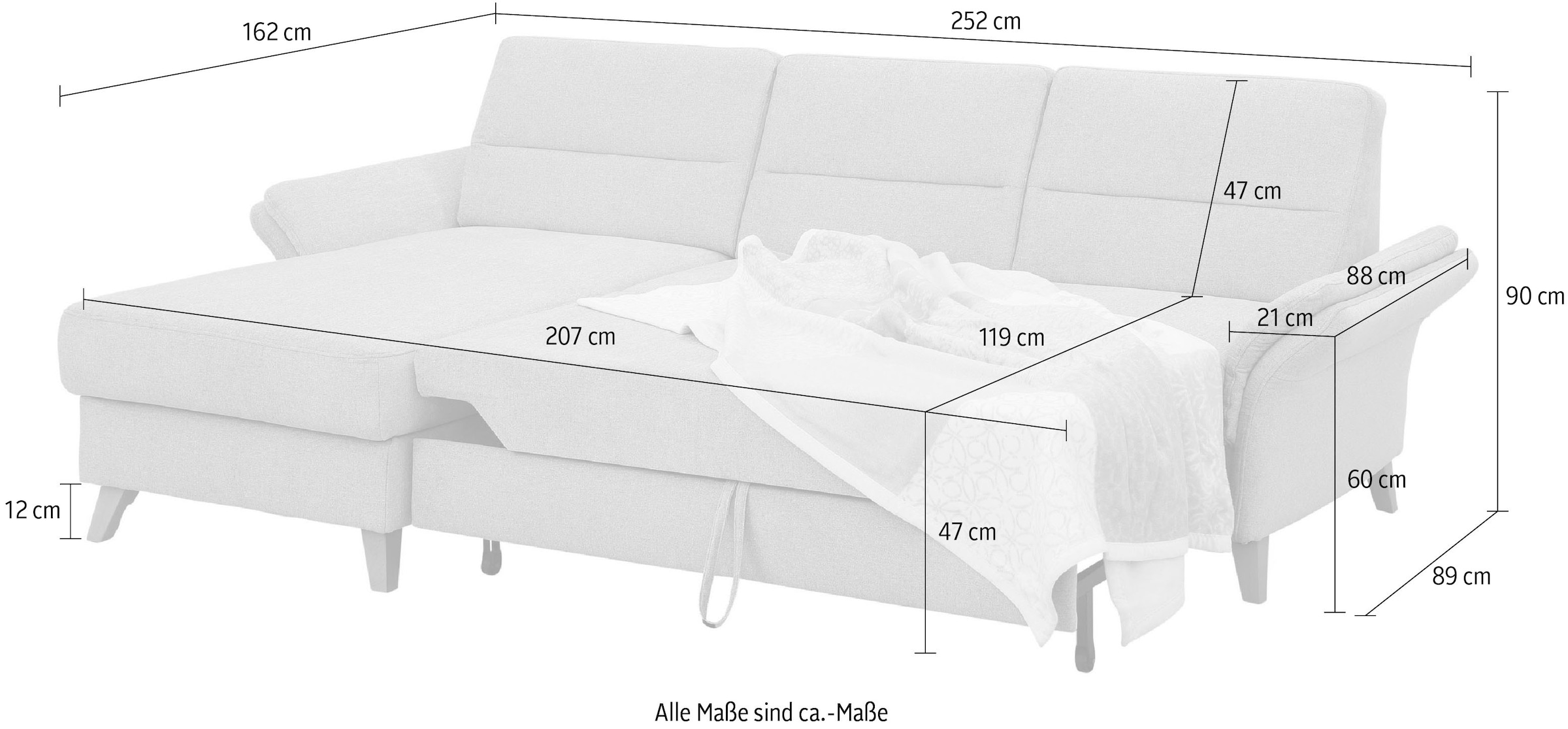 Home affaire Ecksofa »Westerland L-Form«, Federkern-Polsterung, wahlweise mit Bettfunktion, Bettkasten