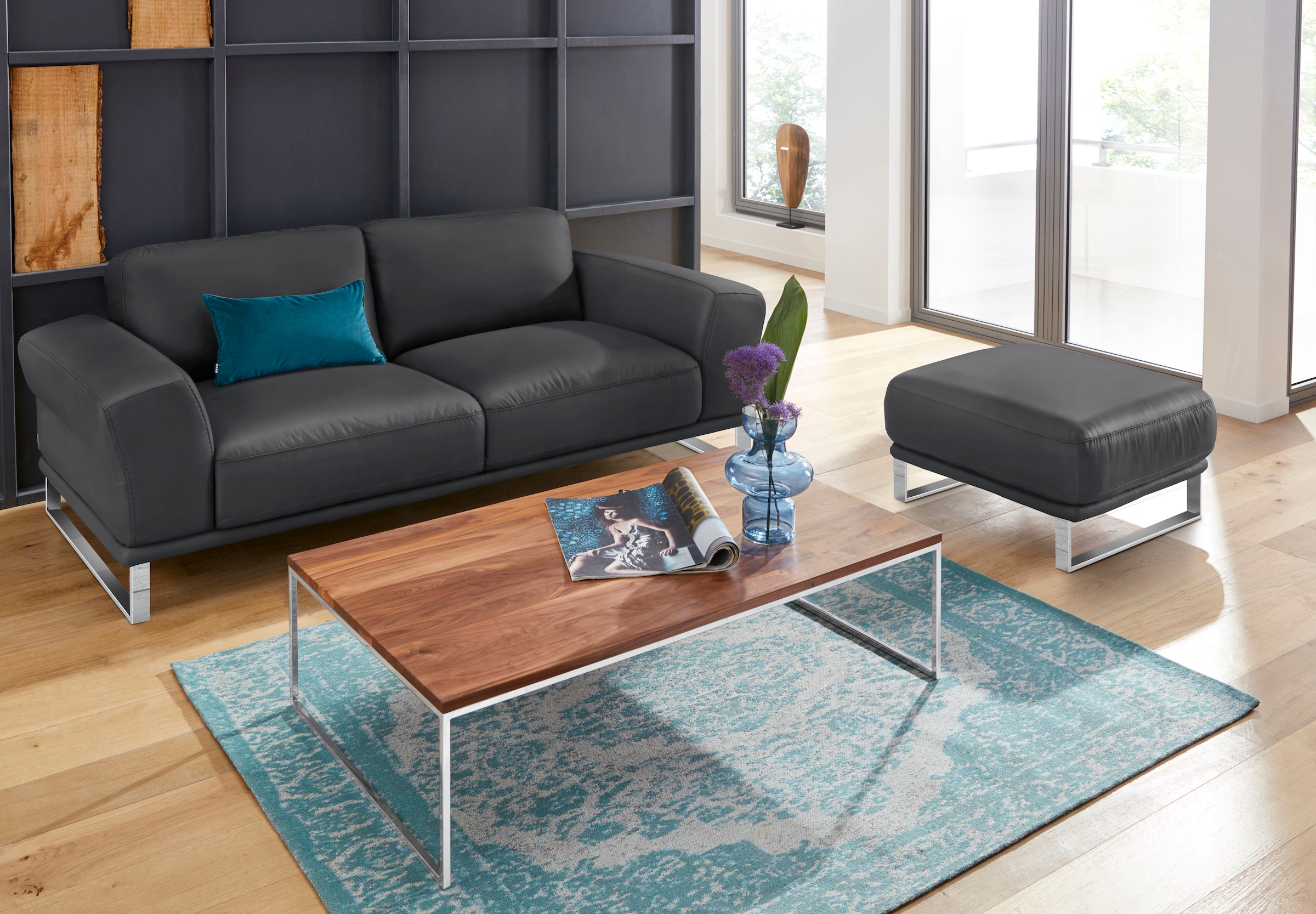 W.SCHILLIG 2,5-Sitzer »montanaa elegant und edel, bequem, Federkernunterfederung« mit Metallkufen in Chrom glänzend, Breite 212 cm