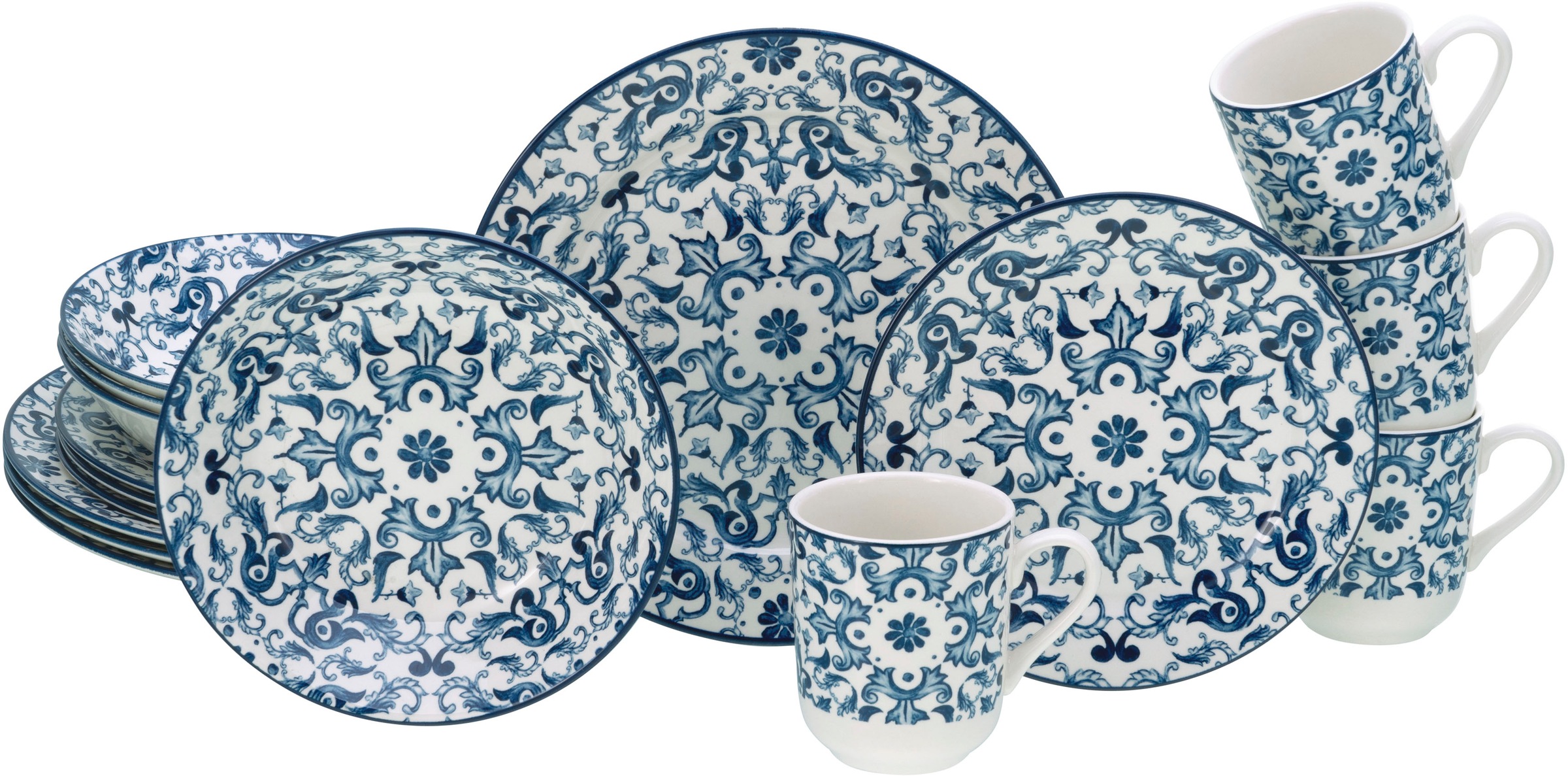 CreaTable Kombiservice »Fresco Blau, Kombi-Service 16-tlg«, (Set, 16 tlg.), Ornamentmotiv, Mediterran