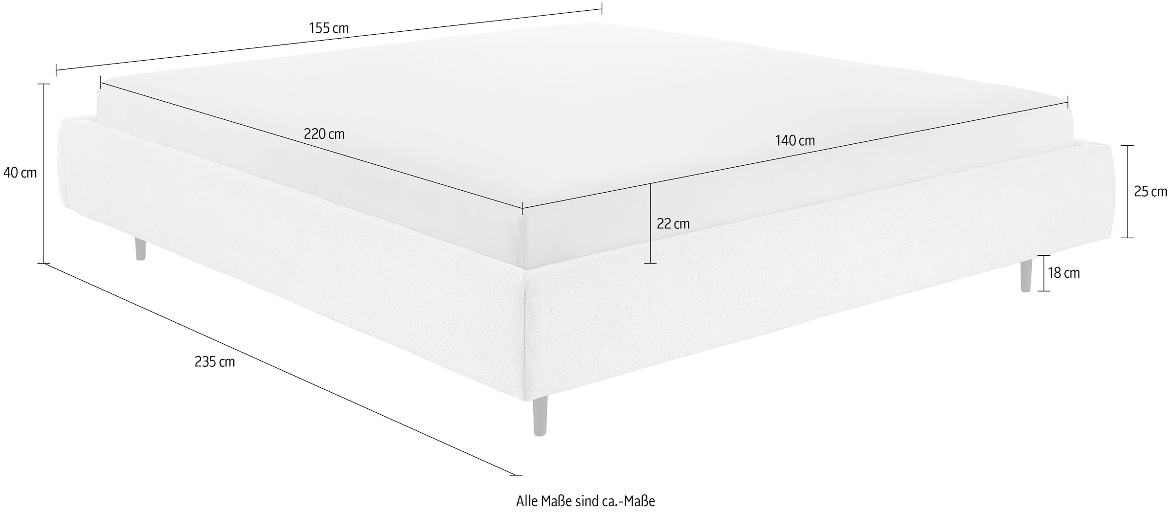 Home affaire Polsterbett »Lumira, rahmenhohes Design & wahweise Überlänge« inkl. 7-fache Einlegetiefenverstellung & saugroboterfreundliche Höhe