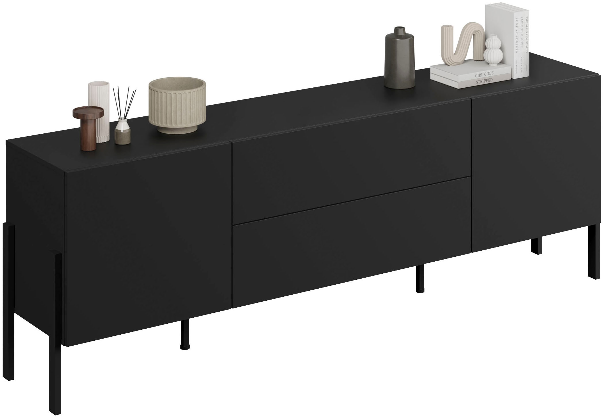 OTTO home Lowboard »Jukon,Breite 200 cm, moderne grifflose TV-Kommode,2 Türen/2 Schubladen« TV-Schrank mit viel Stauraum, TV-Board, push-to-open-Funktion