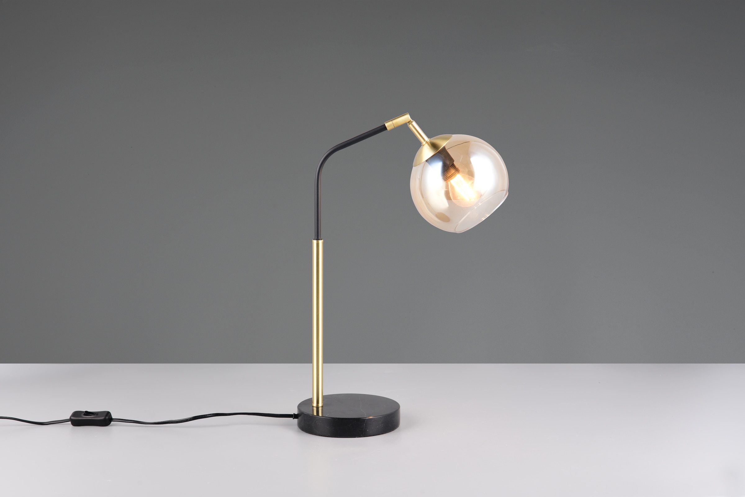 TRIO Leuchten Schreibtischlampe »PAXTON, exkl. 1x E14 max 10W, Leseleuchte Nachttischlampe«, 1 flammig, Leuchtmittel E14 | Leuchtmittel wechselbar, mit Glas Lampenschirm, Schnurschalter, Höhe 45 cm, Tiefe 28 cm