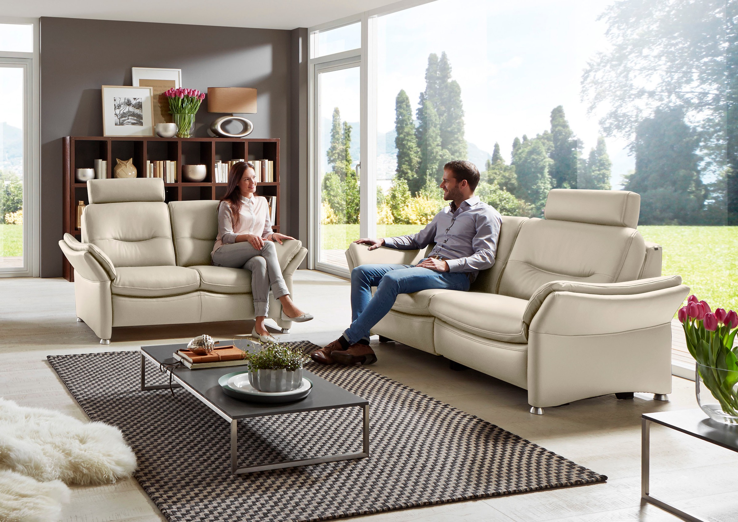 HUKLA 2,5-Sitzer »HU-SF15058 Ledersofa, Breite 194 cm«, aus Leder, optional Kopfstütze u. WallAway-Funktion