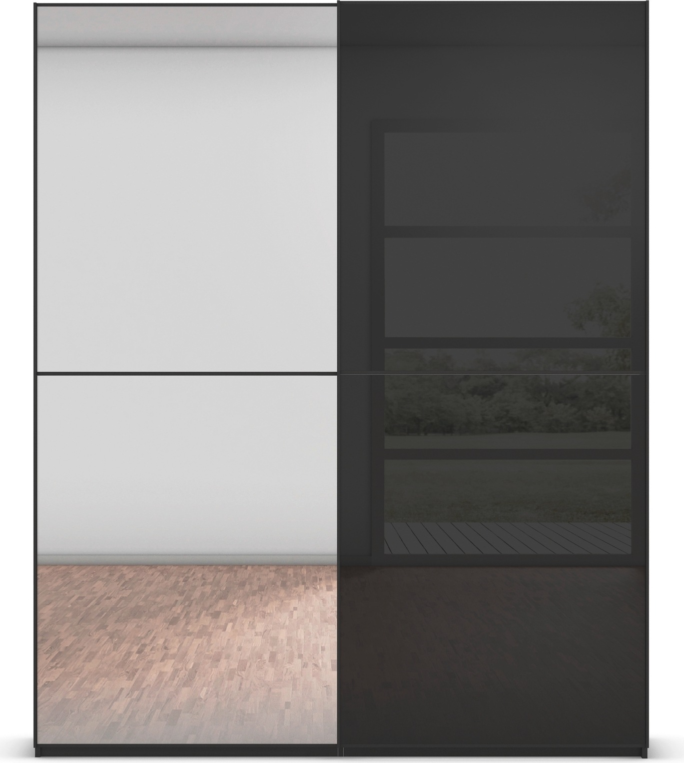rauch Schwebetürenschrank »Kleiderschrank Schrank Garderobe Schlafzimmerschrank SCALE-DUO«, edle zweigeteilte Türen Spiegel/Glas-Mix 3 Zierleisten MADE IN GERMANY