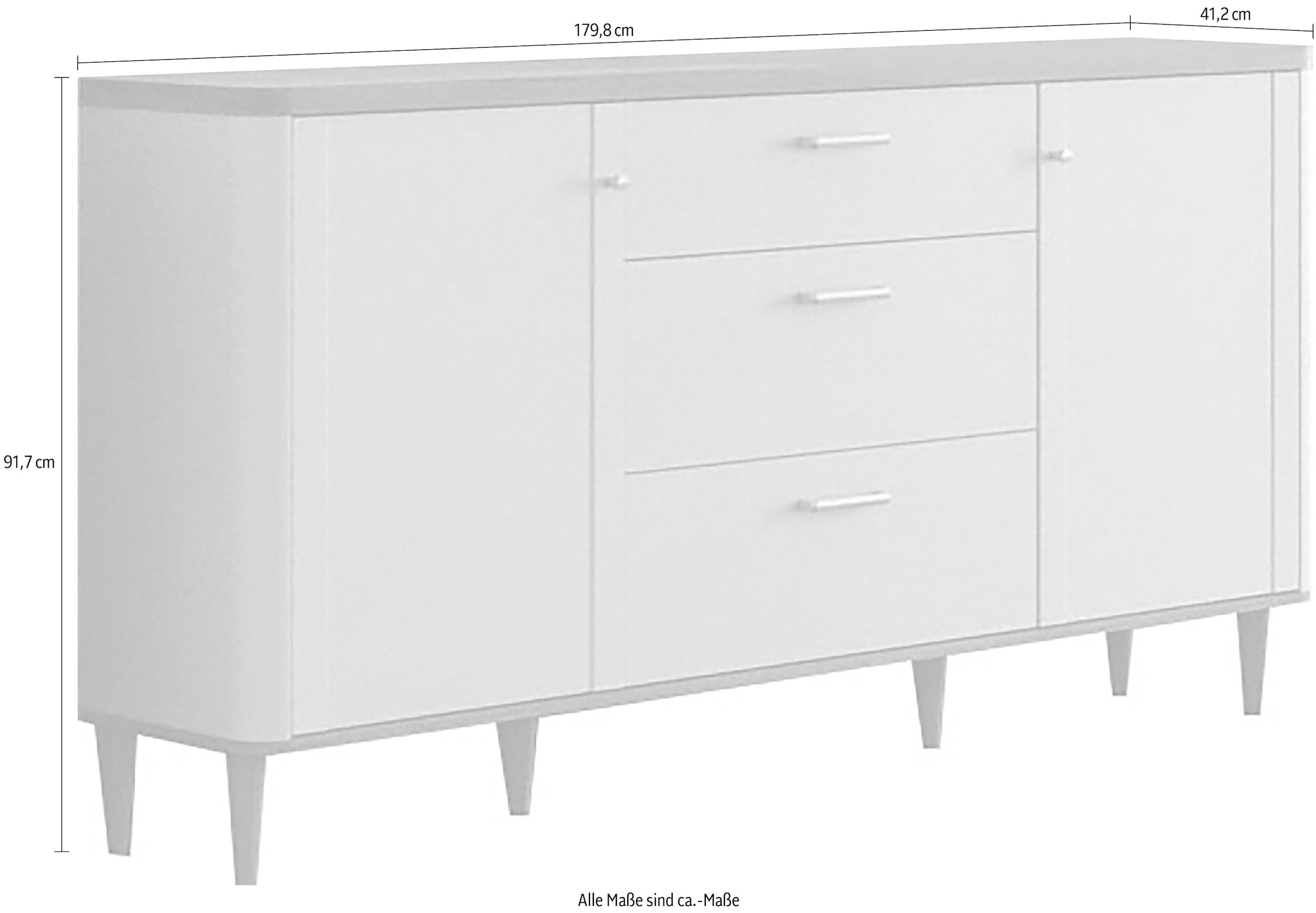 FORTE Sideboard »Lacetti« B/H/T 179,8/91,7/41,2 cm Echtholzfüße