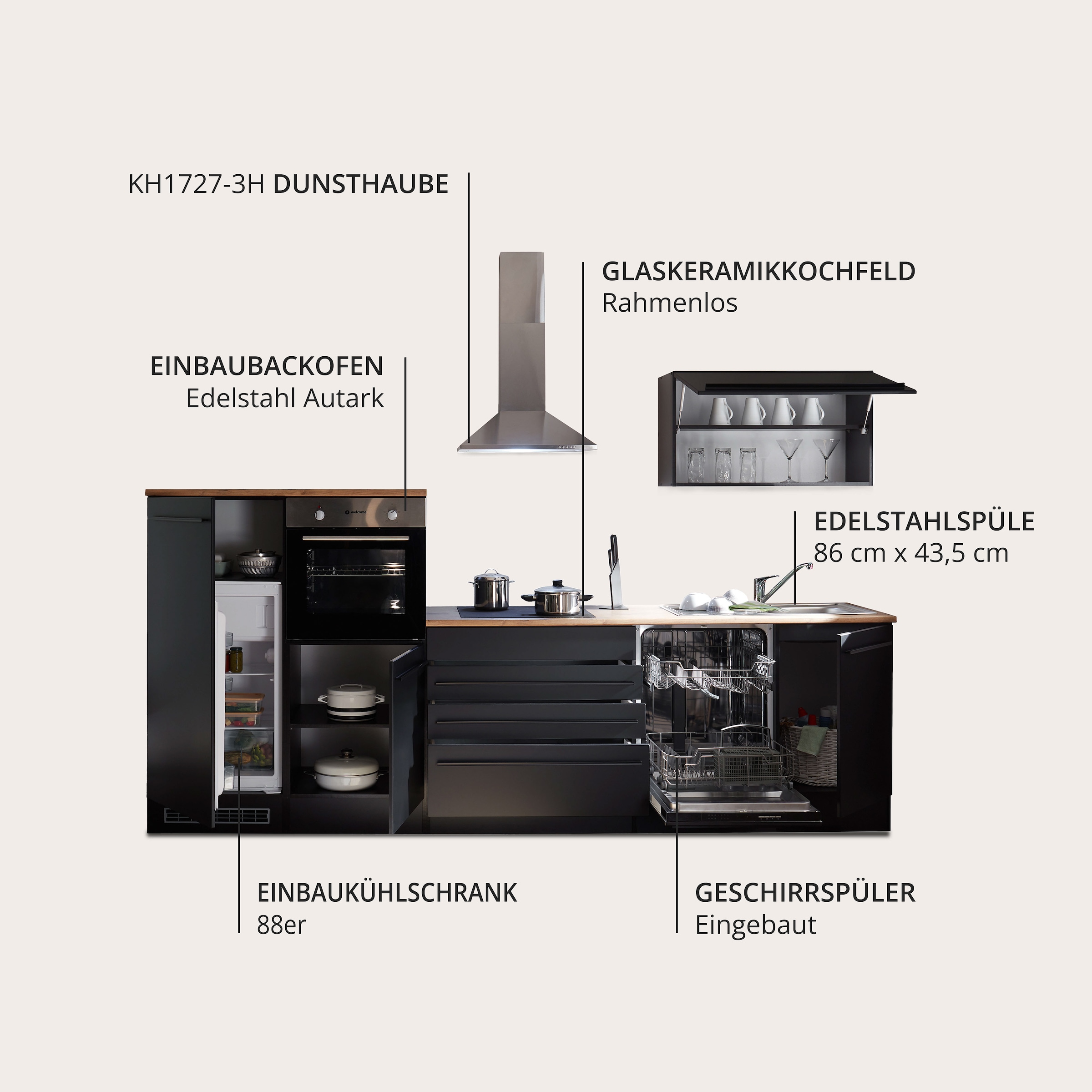 BASIC by Balculina Küchenzeile »Jazz«, Breite 320 cm, wahlweise mit E-Geräten