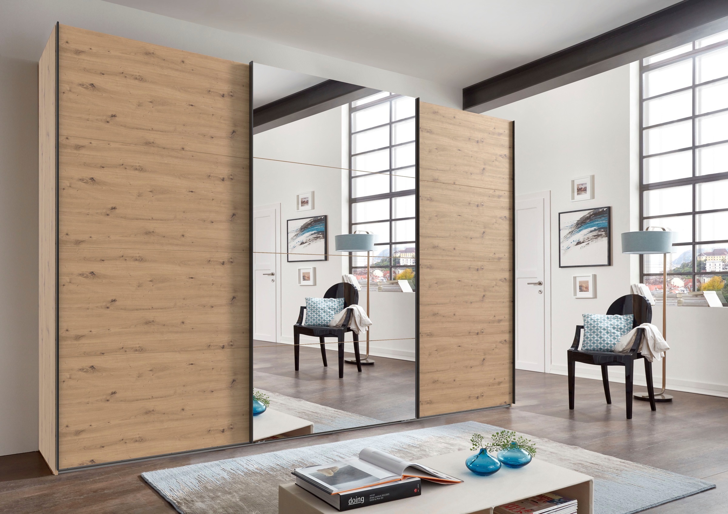 Wimex Schwebetürenschrank »Mugano, Made in Germany, Lieferung bis in Deine Etage und Stellort«, (wähle Deine Ausstattung: Basic oder Premium!), 3 Schwebetüren, große Größen, mit oder ohne Spiegel, Metallgriffe