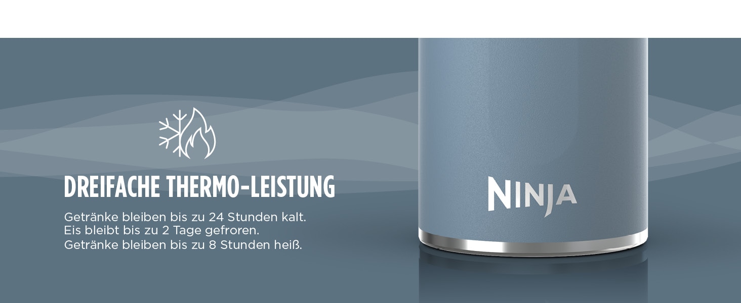 NINJA Isolierflasche »Ninja Thirsti Reiseflasche – 530 ml DW1801EUU / 700 ml DW2401EUU«, Getränke bleiben 24 Stunden kalt, 12 Stunden heiß, Eis hält 2 Tage