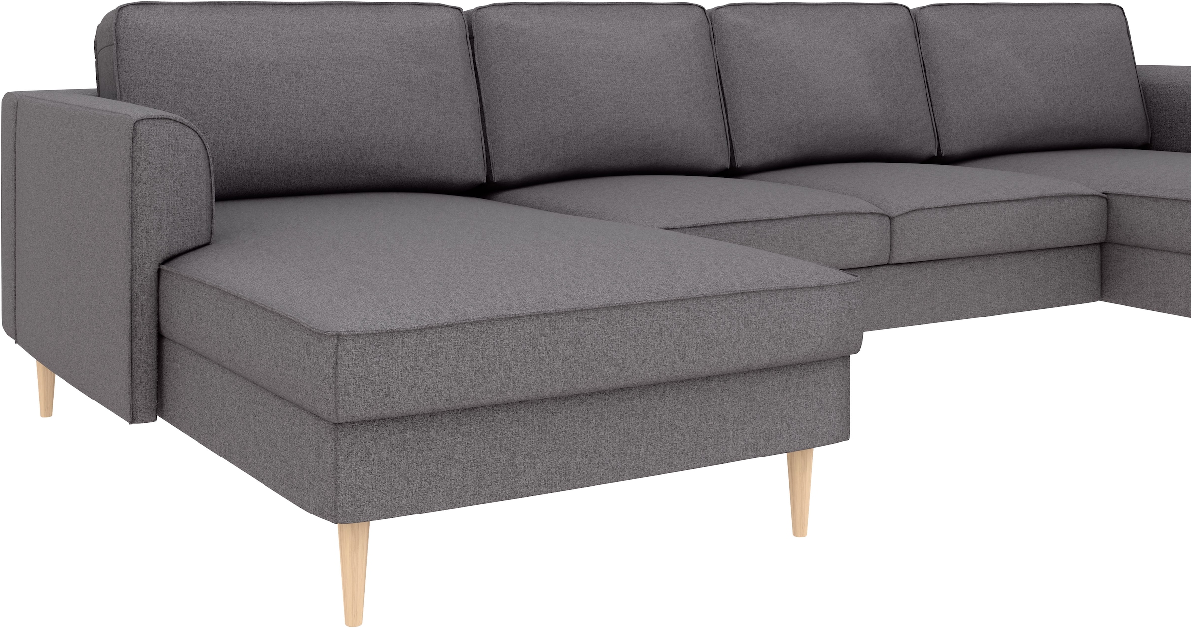 Home affaire Wohnlandschaft »Booster, whlw. mit Schlaffunktion & Bettkasten, Fuß Buche lackiert« Sofa in U-Form, Breite 305 cm, in Cord oder Struktur