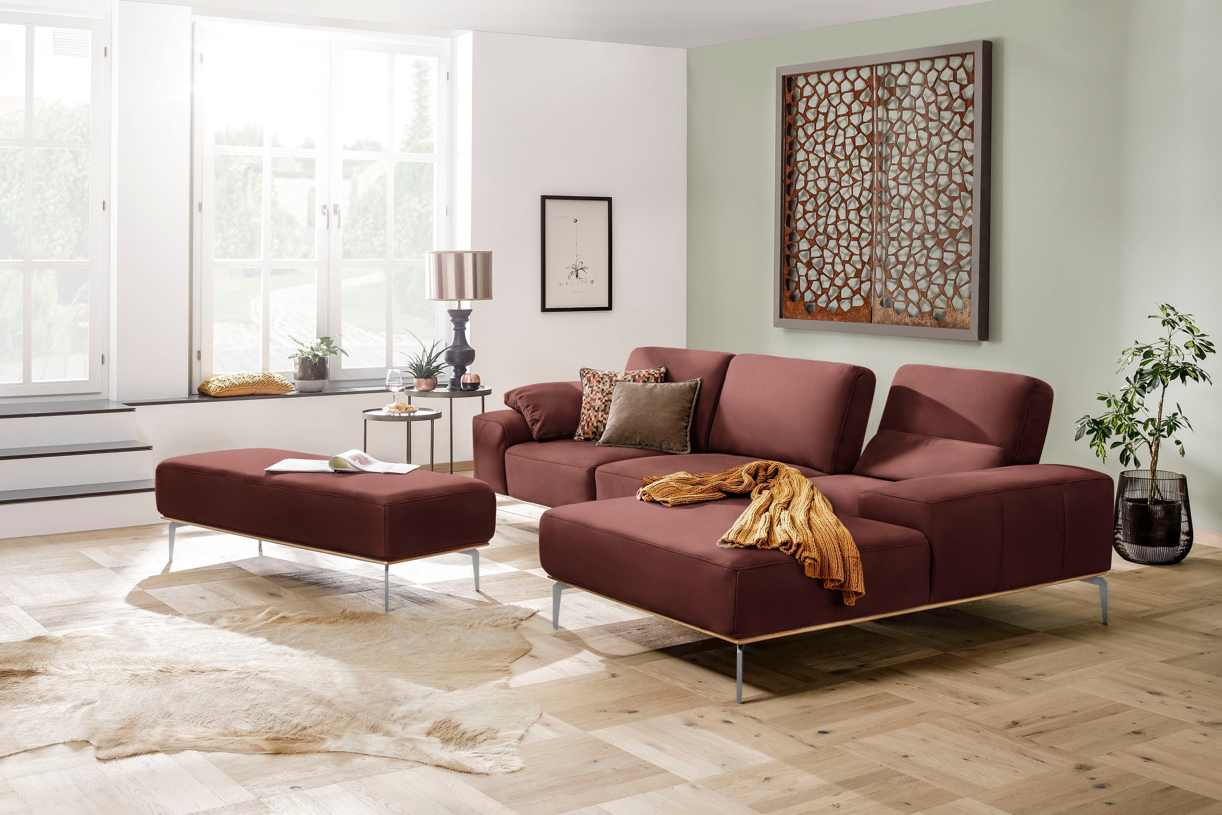 W.SCHILLIG Ecksofa »run, Designsofa mit tollem Sitzkomfort, bequem, L-Form«, mit elegantem Holzsockel, Füße in Chrom glänzend, Breite 319 cm