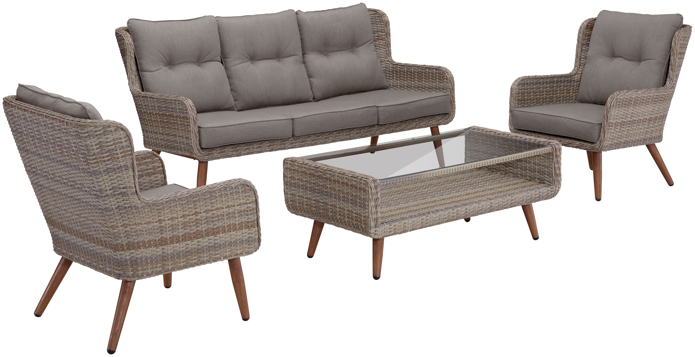 KONIFERA Gartenlounge-Set »Malibu«, (14 tlg.), 3er Sofa, 2 Sessel, Tisch, Polyrattan