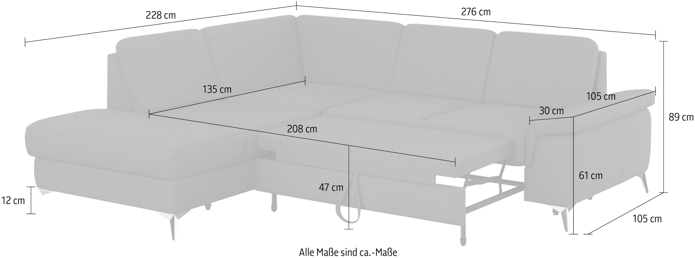 sit&more Ecksofa »Padua L-Form«, inklusive Sitztiefenverstellung, Armteilfunktion und Federkern