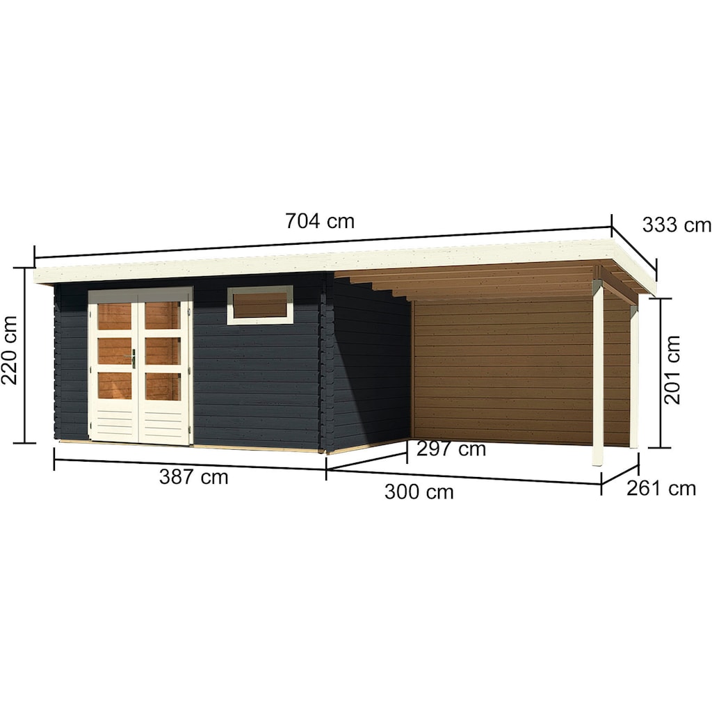 Karibu Gartenhaus »Schloßsee 8«, mit Boden, Anbaudach und Rückwand