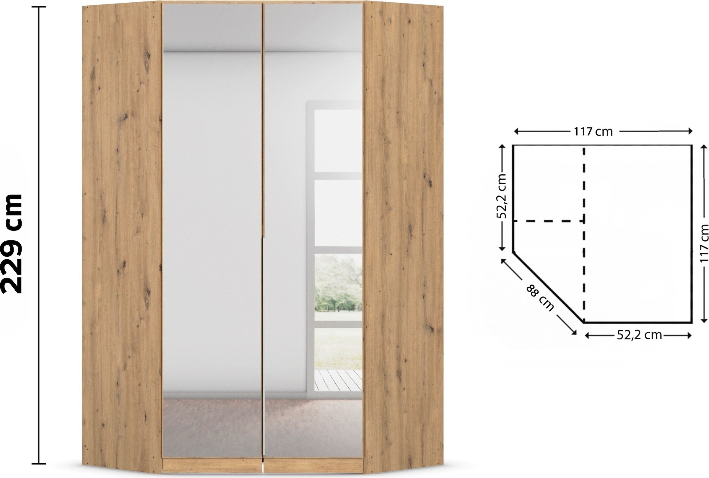 rauch Eckkleiderschrank »Kleiderschrank Schrank Ankleidezimmer Schlafzimmer Garderobe AGORDO«, (in zwei Griff-Farben), mit Spiegeltüren, voll ausgestattet mit viel Stauraum MADE IN GERMANY