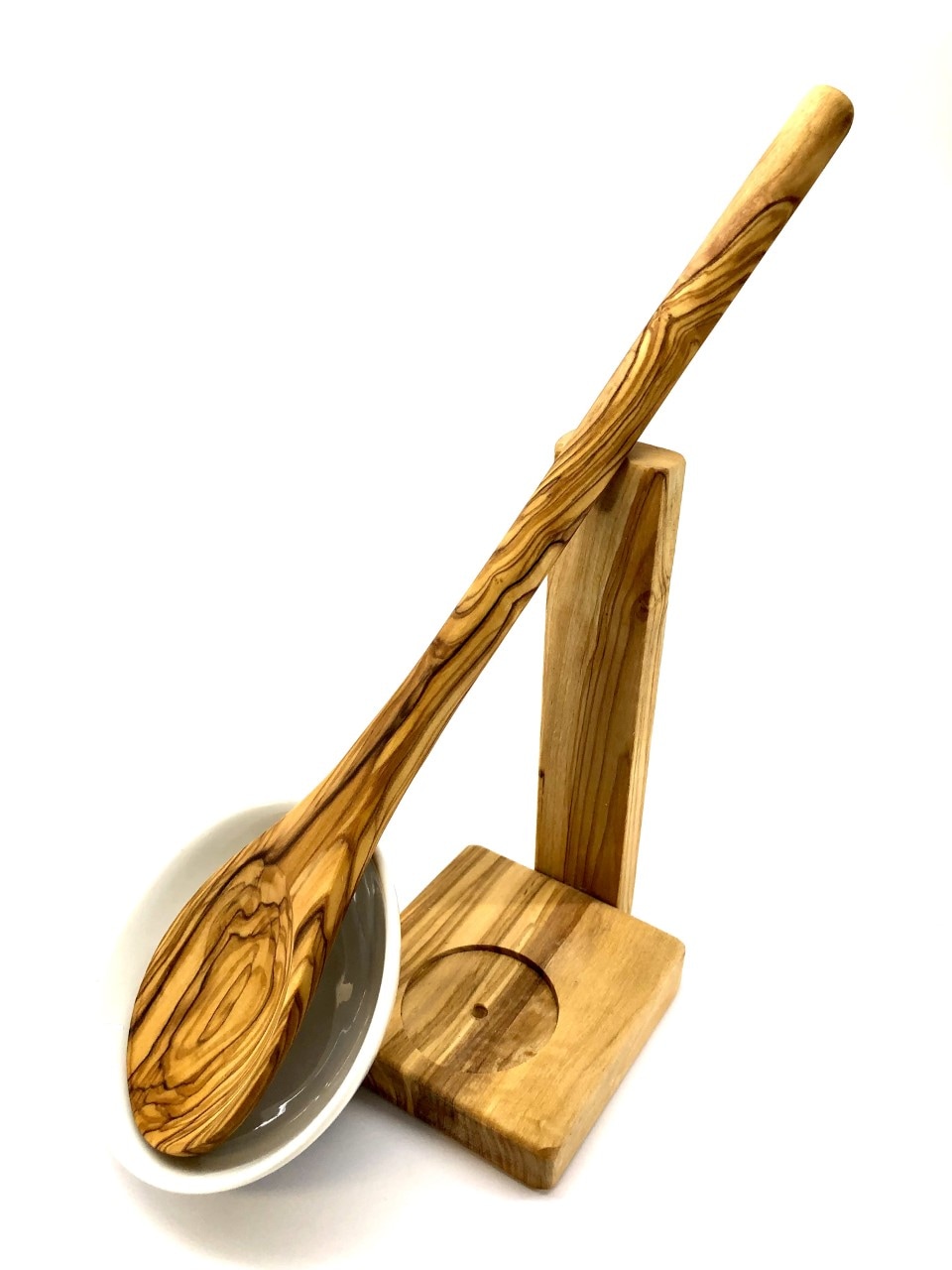Olivenholz-erleben Kochlöffelhalter »inkl. Kochlöffel und Porzellanschale, aus Olivenholz« Mediterraner Look, inklusive Porzellanschale, plastikfrei