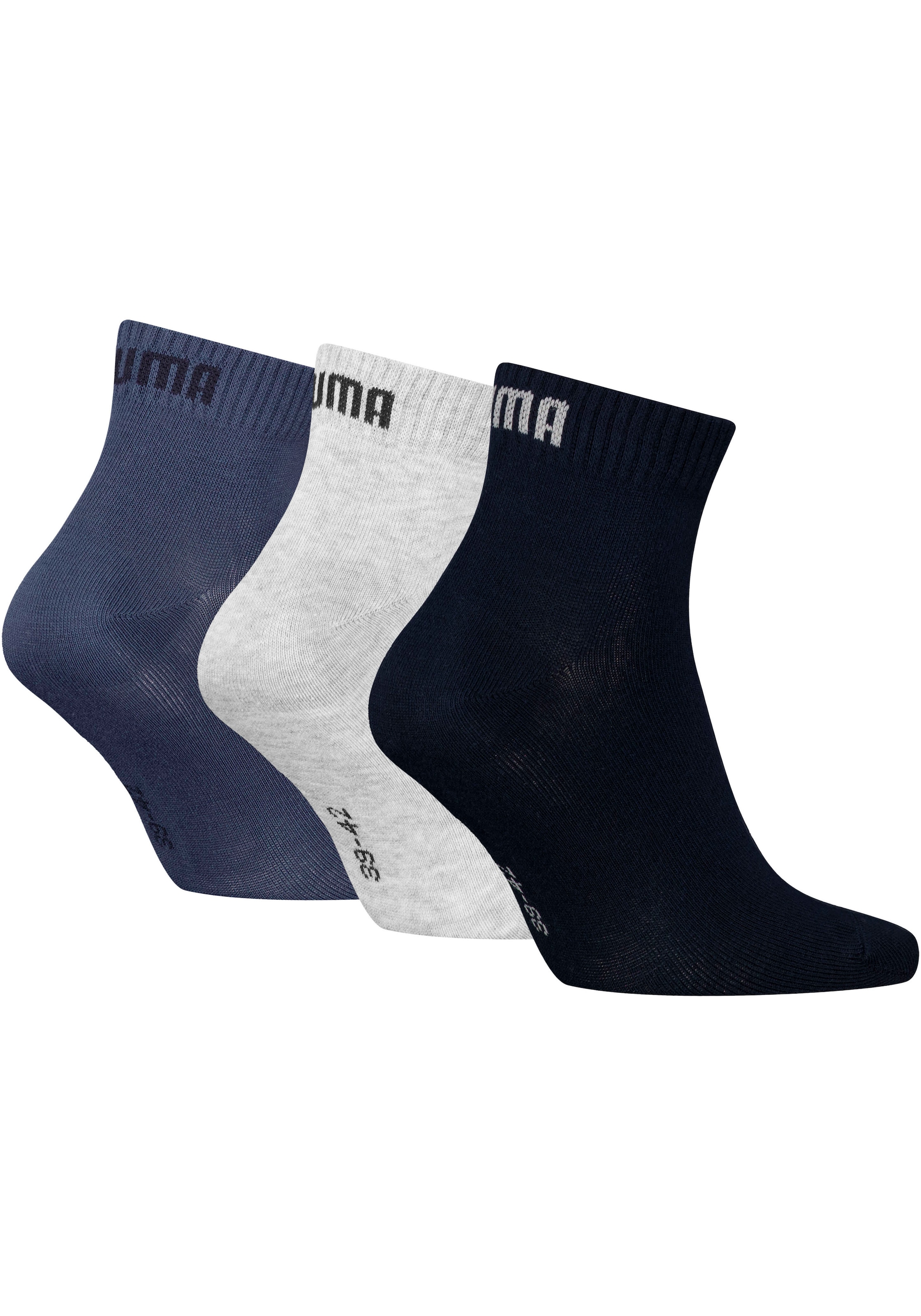 PUMA Kurzsocken »PUMA UNISEX QUARTER PLAIN 3P« 3 Paar,  Atmungsaktiv, Rippenbündchen, weiche Baumwollmischung
