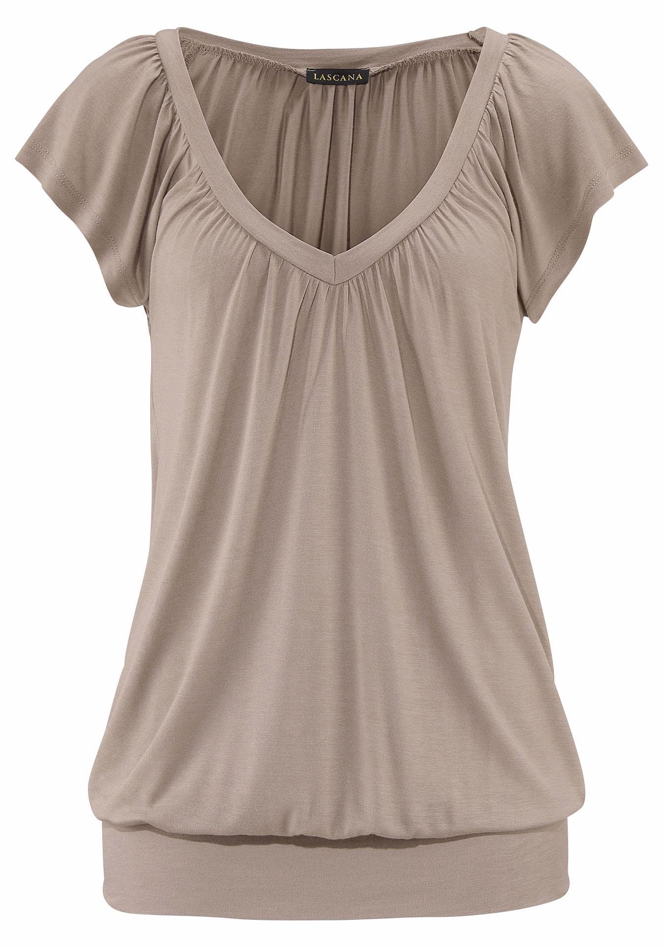 LASCANA V-Shirt, mit breitem Gummizugbund, T-Shirt mit V-Ausschnitt, Basic