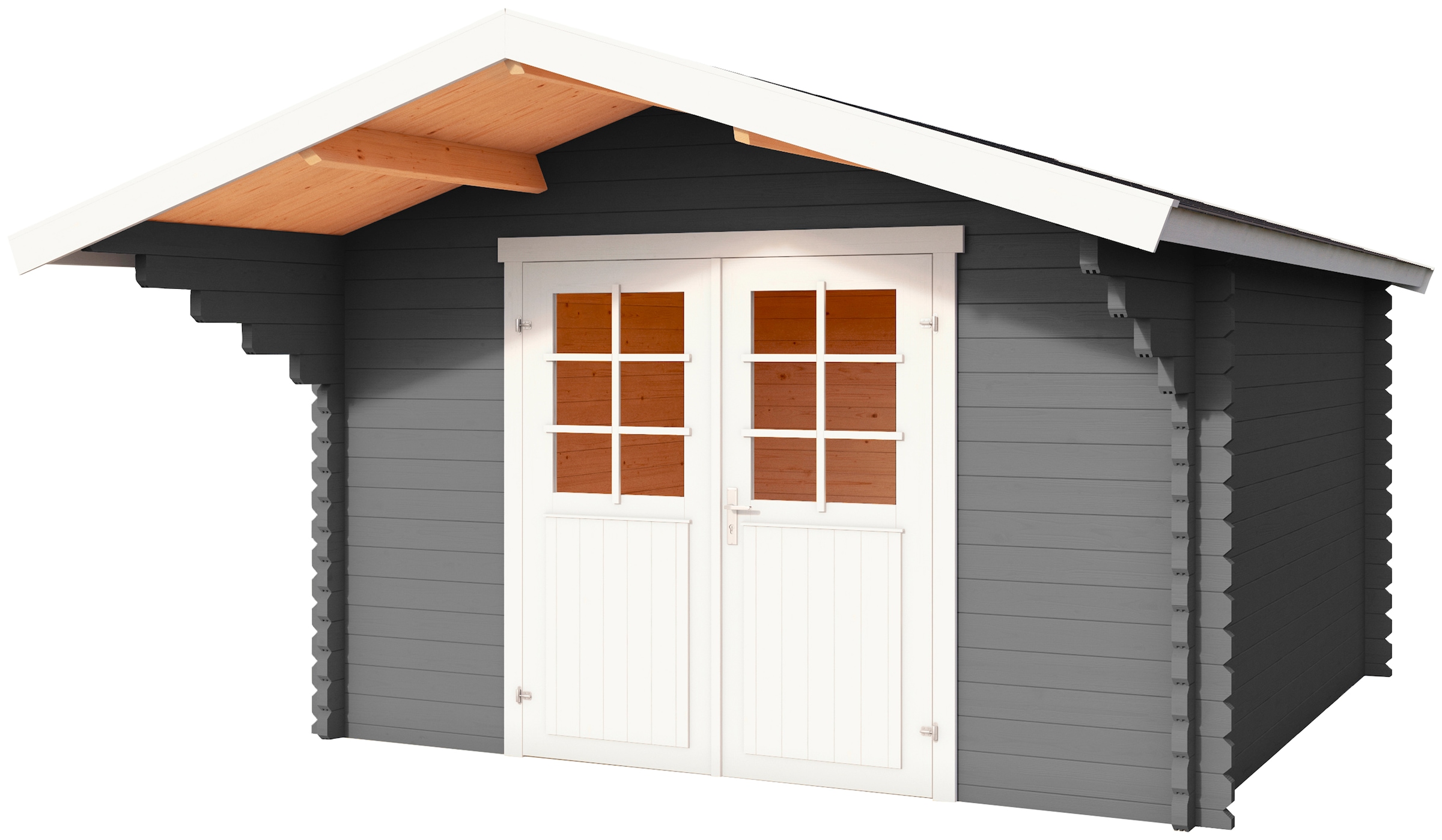 LASITA MAJA Gartenhaus »Viljandi 34«, Blochbohlenhaus 34mm, Fundamentmass 3000x3000, Carbongrau