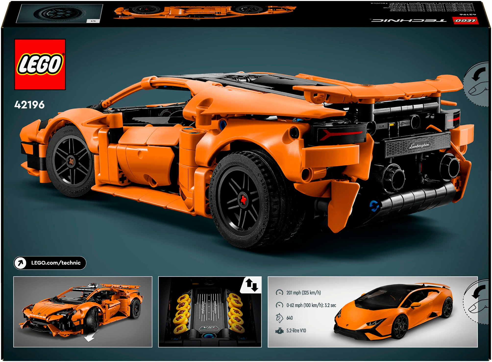 LEGO® Konstruktionsspielsteine »Lamborghini Huracán Tecnica Orange (42196), LEGO Technic«, (806 St.), Seltenes Set; Made in Europe