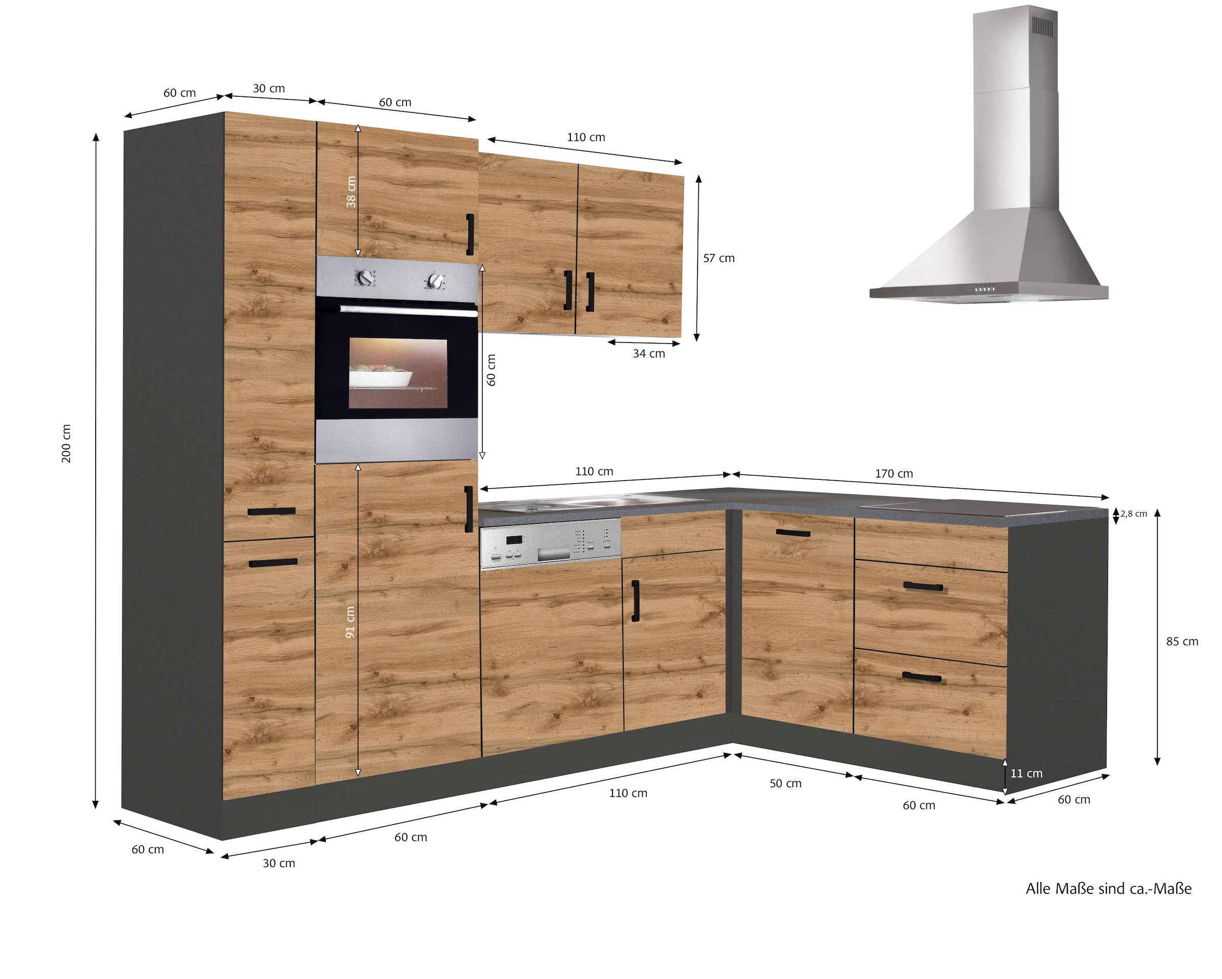 KOCHSTATION Winkelküche »KS-Toronto«, Stellbreite 260x170 cm, mit E-Geräten