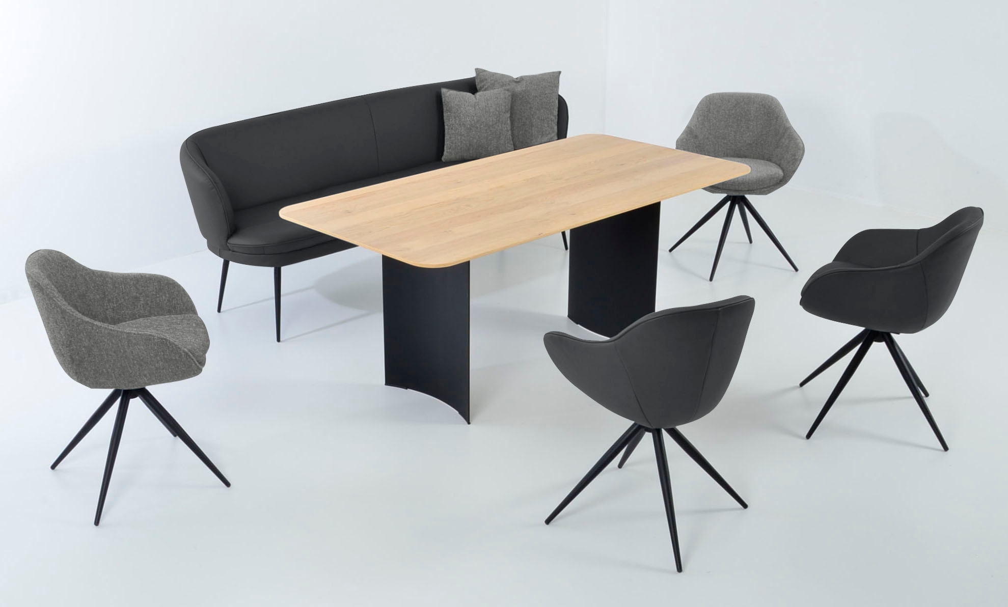 K+W Komfort & Wohnen Essgruppe »ZOOM«, abgerundete Essgruppe in Materialmix, Solobank, 4 Sesseln und 1 Tisch