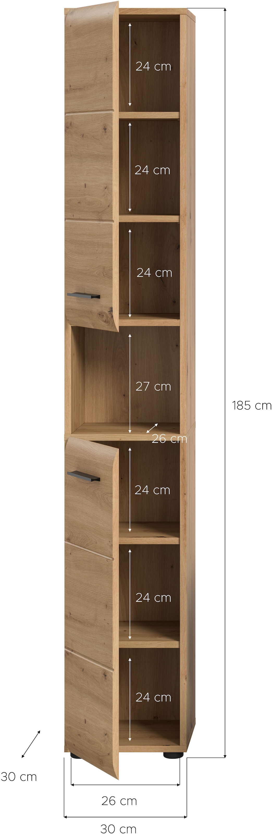 welltime Stauraumschrank 1 Stk. tlg. Florenz, Badschrank hoch, Artisan Oak NB, 185 cm Hoch