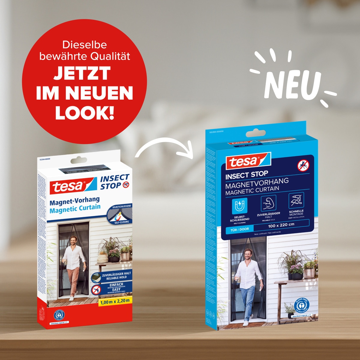 tesa Insektenschutz-Vorhang »Magnetvorhang - selbstschließend - Insektenschutzvorhang« Packung, Magnetvorhang, selbstklebendes Klettband, 1 Stk. tlg. INSECT STOP zur einfachen Montage ohne Bohren - 2,2 m x 1,0 m