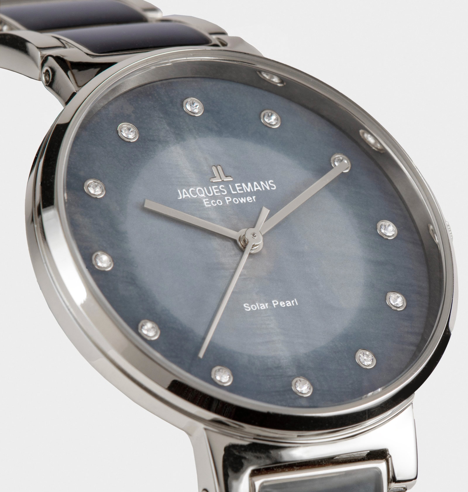 Jacques Lemans Solaruhr »Eco Power, 1-2108A«, Armbanduhr, Damenuhr, Perlmutt-Zifferblatt, Swarovski-Kristalle