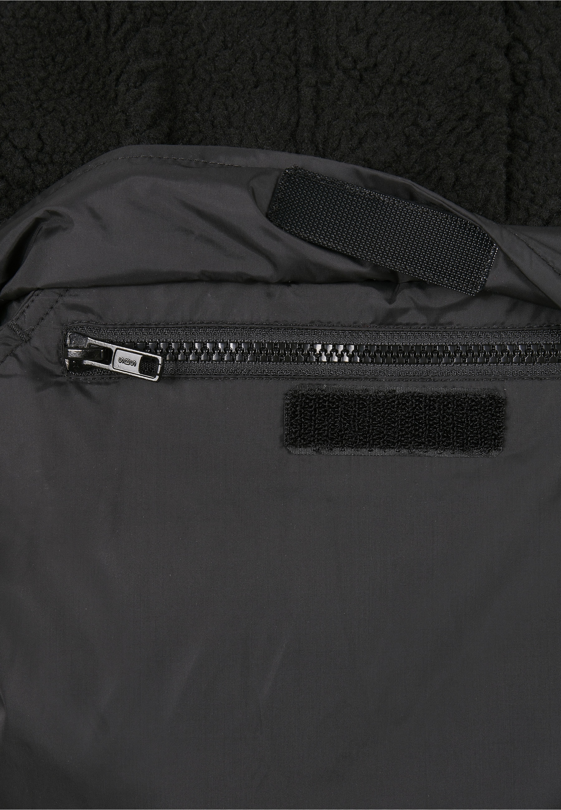 URBAN CLASSICS Winterjacke »Urban Classics Damen Ladies Sherpa Mix Pull Over Jacket« 1 Stk. tlg. mit Kapuze