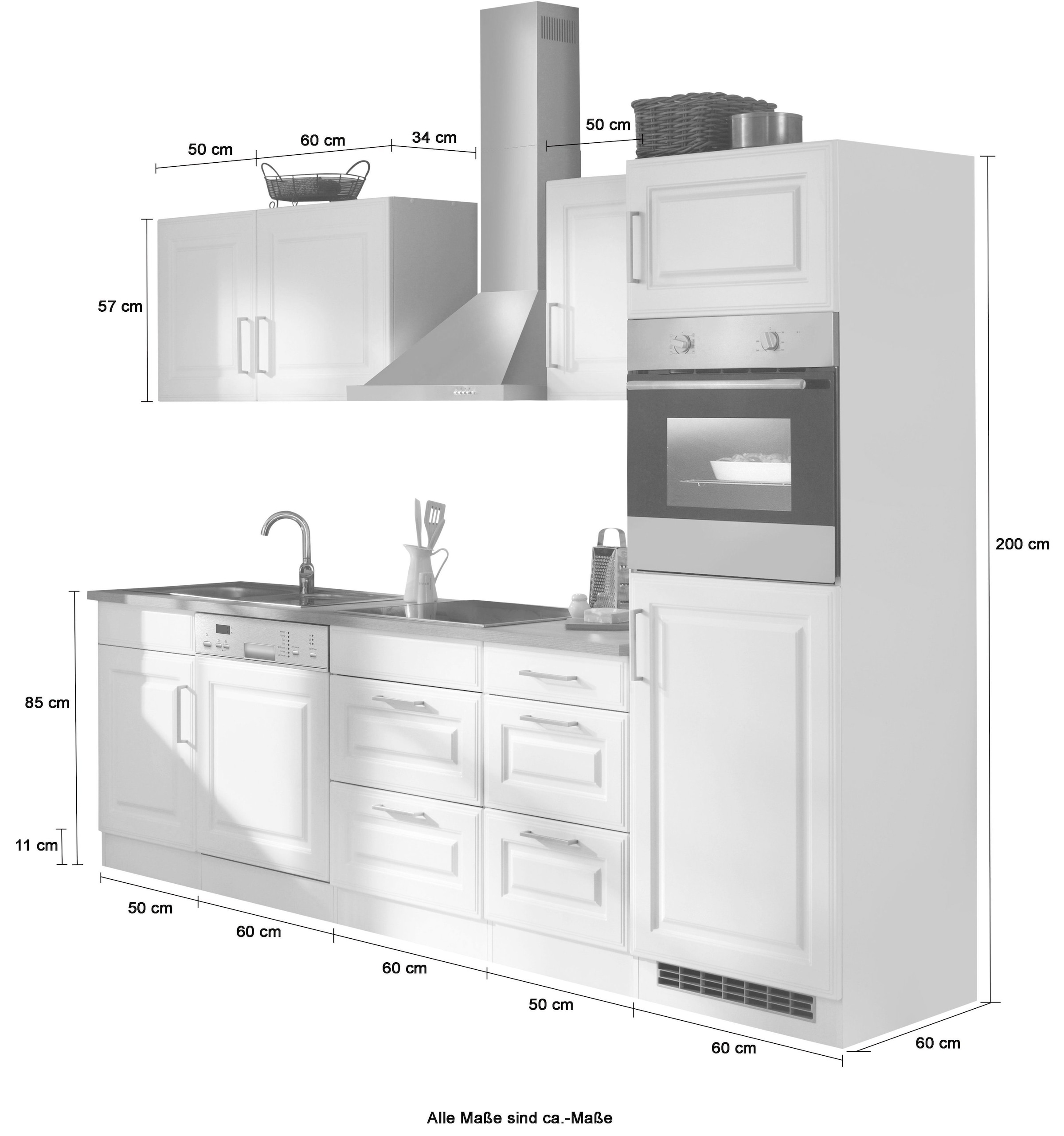 KOCHSTATION Küchenzeile »KS-Stockholm«, Breite 280 cm, mit hochwertigen MDF Fronten im Landhaus-Stil